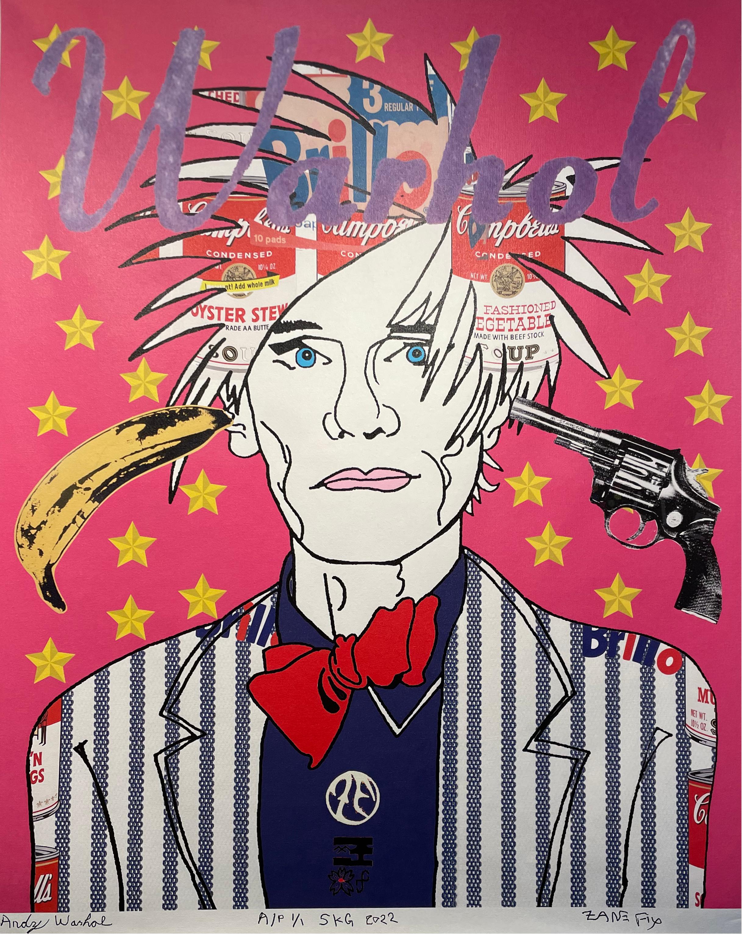 Andy Warhol, Ltd Ed Contemporary Pop Art Screenprint on Canvas 2020 - Print by Zane Fix