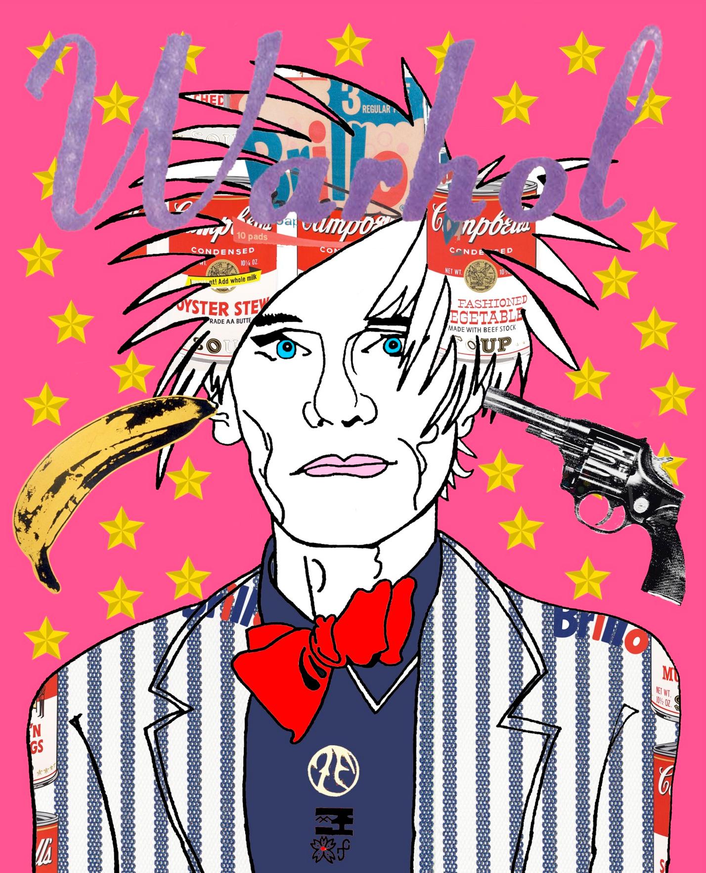 Andy Warhol (Pink) portrait print ink on rice paper - Print by Zane Fix