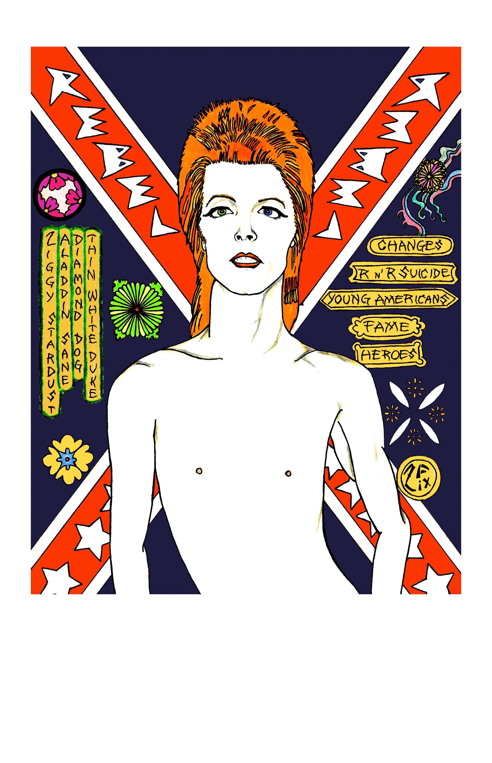 Zane Fix Print - David Bowie (Navy) portrait print ink on rice paper