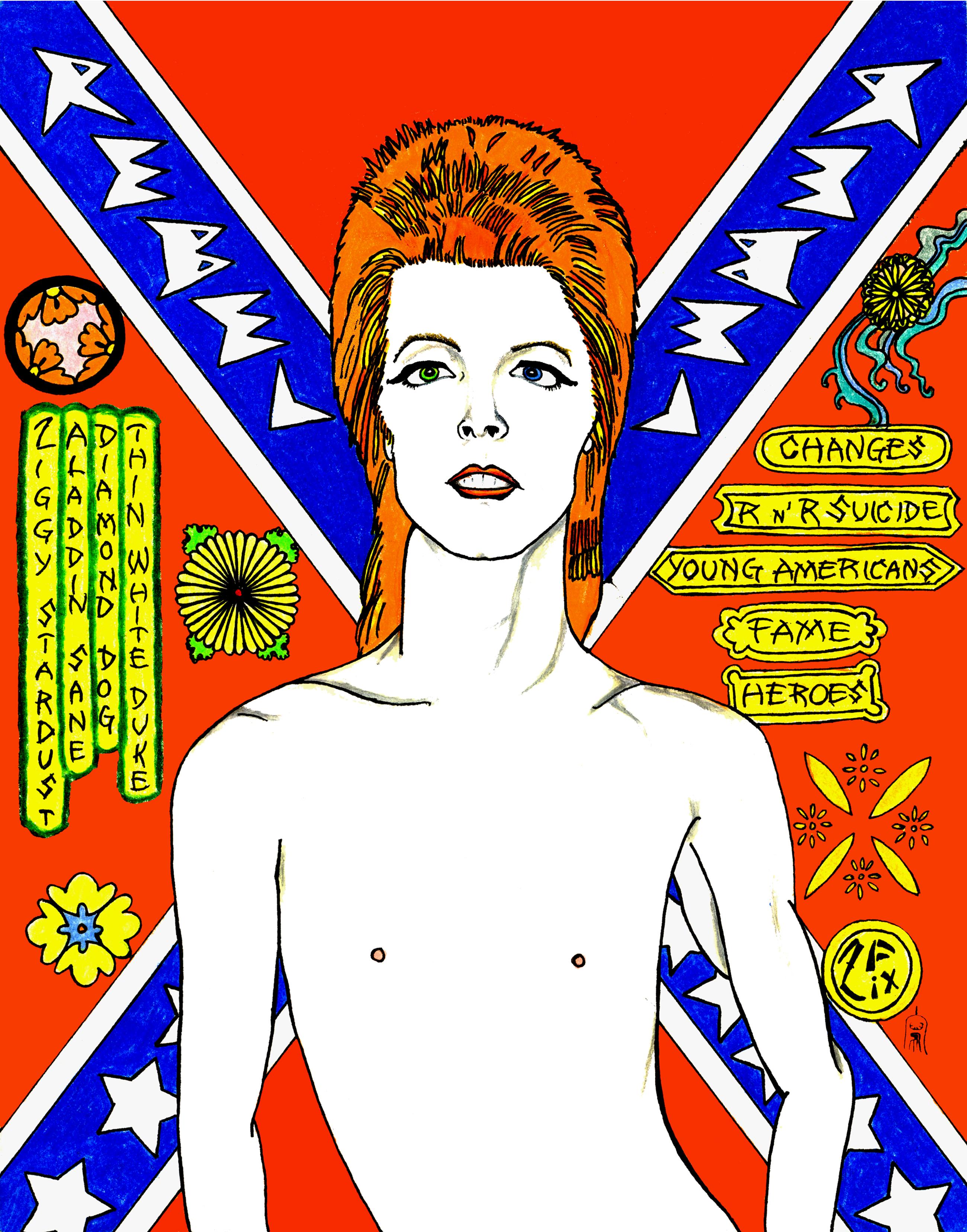 David Bowie Rebel Rebel in Blue - Print by Zane Fix