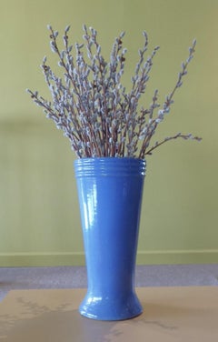 Blue Ceramic Arts & Crafts Blue Pottery Vase Zanesville, Ohio 1940s