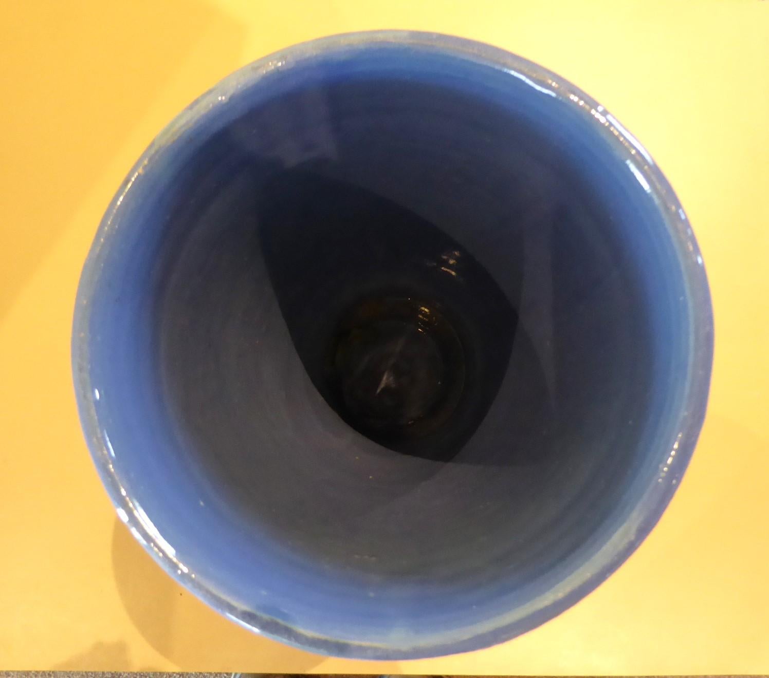 Arts and Crafts Zanesville Pottery, Ohio  Blue Ceramic Arts & Crafts Blue Vase 1940s For Sale
