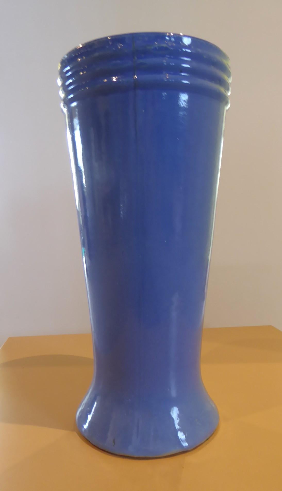 Mid-20th Century Zanesville Pottery, Ohio  Blue Ceramic Arts & Crafts Blue Vase 1940s For Sale