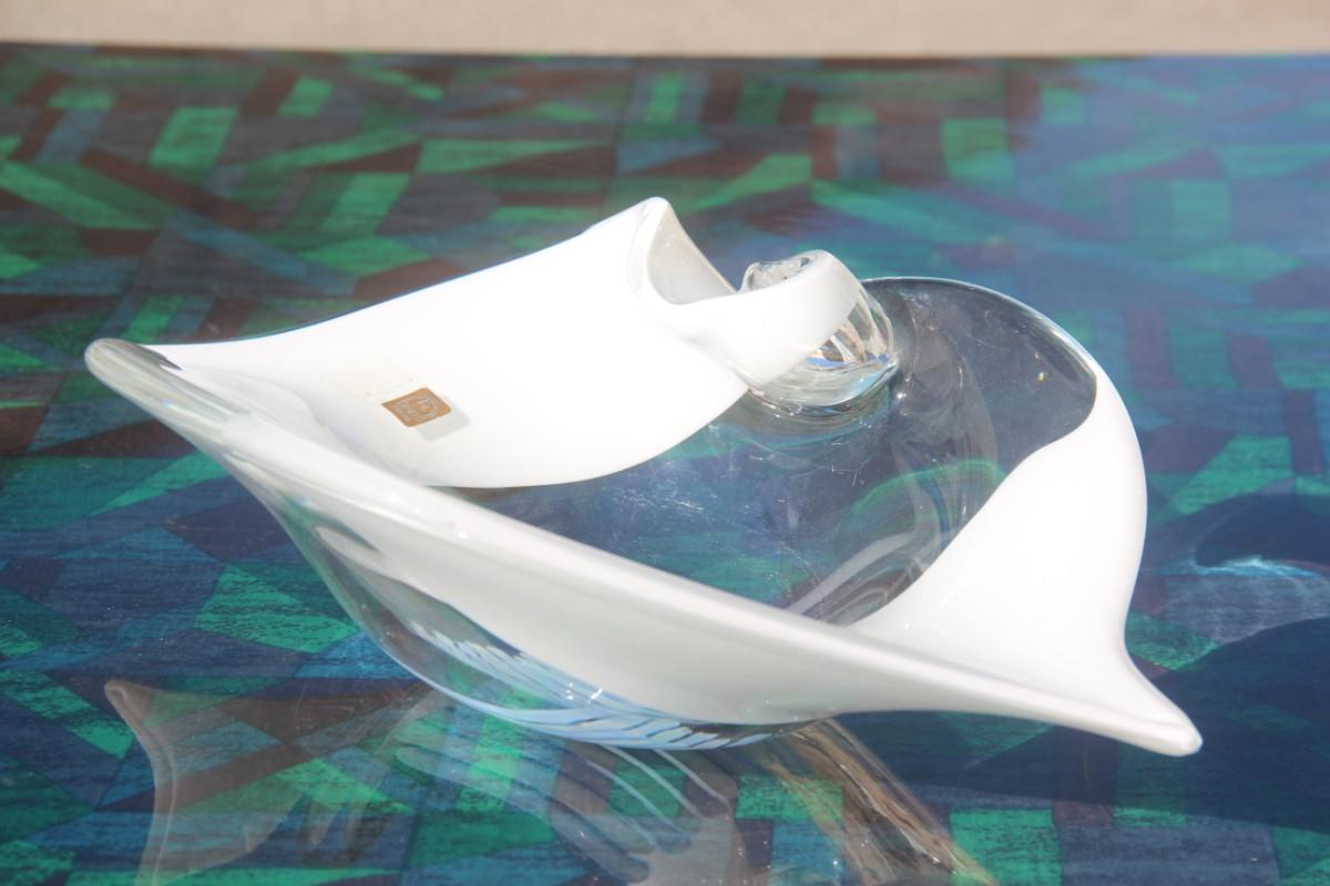 Zanetti Big Bowl in Murano Glass White and Light Blue Clear Shell Design 3