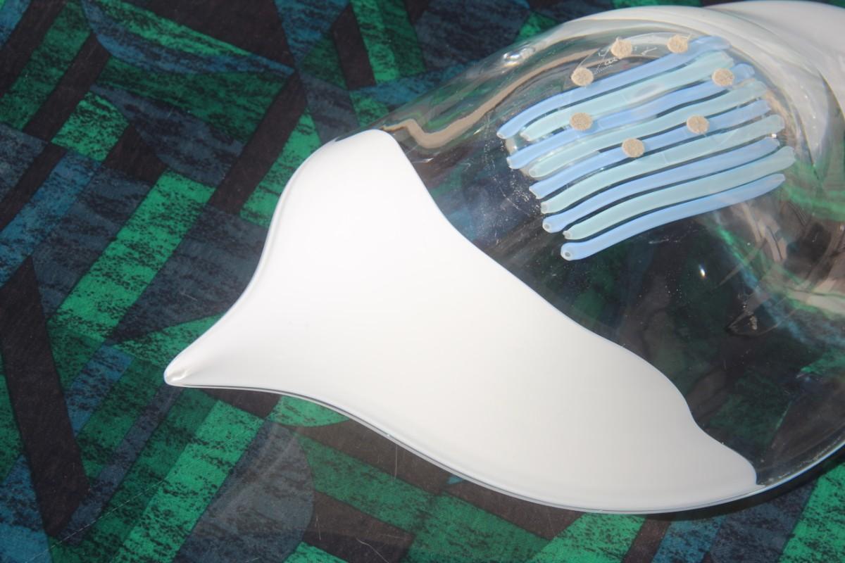 Zanetti Big Bowl in Murano Glass White and Light Blue Clear Shell Design 2