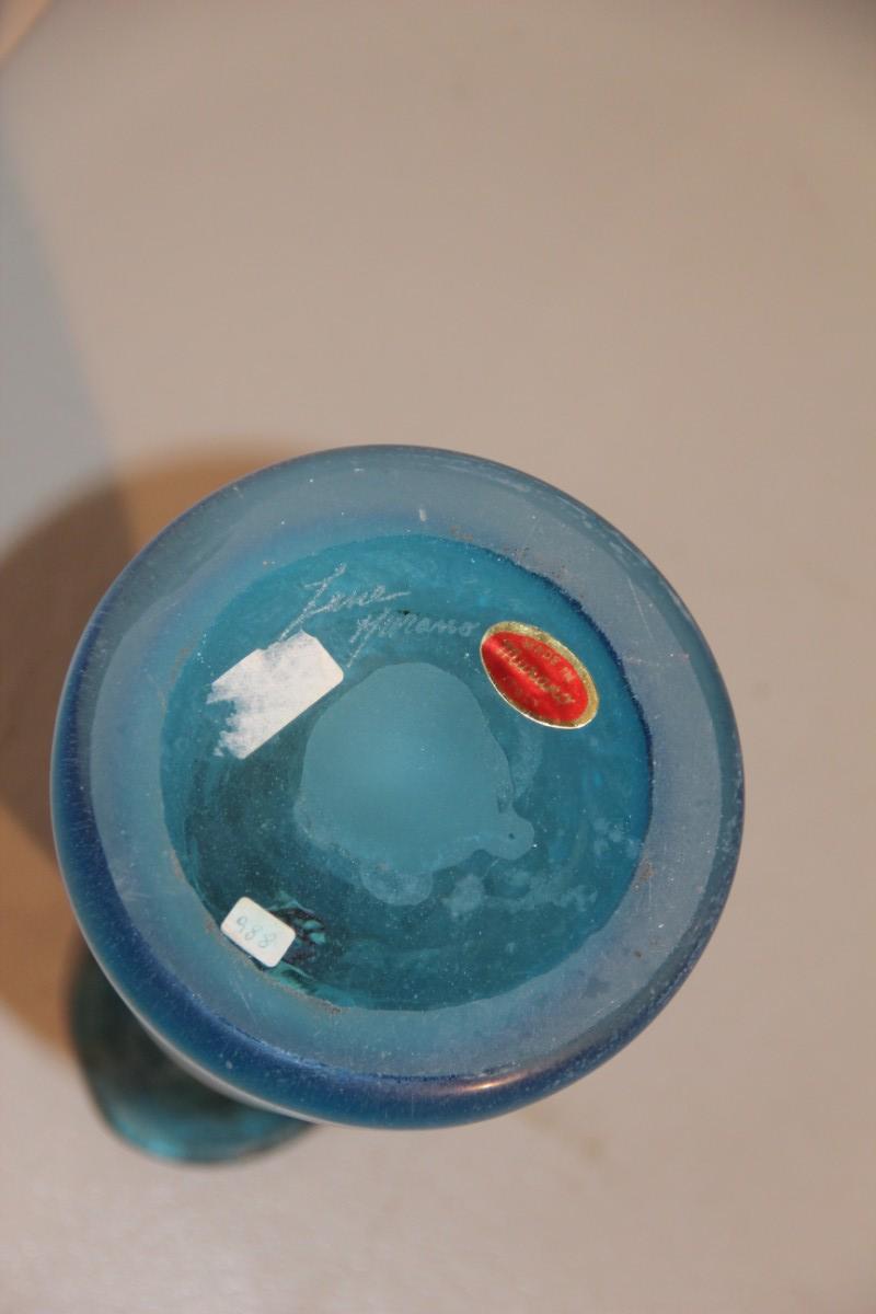 Mid-20th Century Zanetti Blu Murano Art Glass Bottle 1960 Etched Glass Italian Design Minimal For Sale
