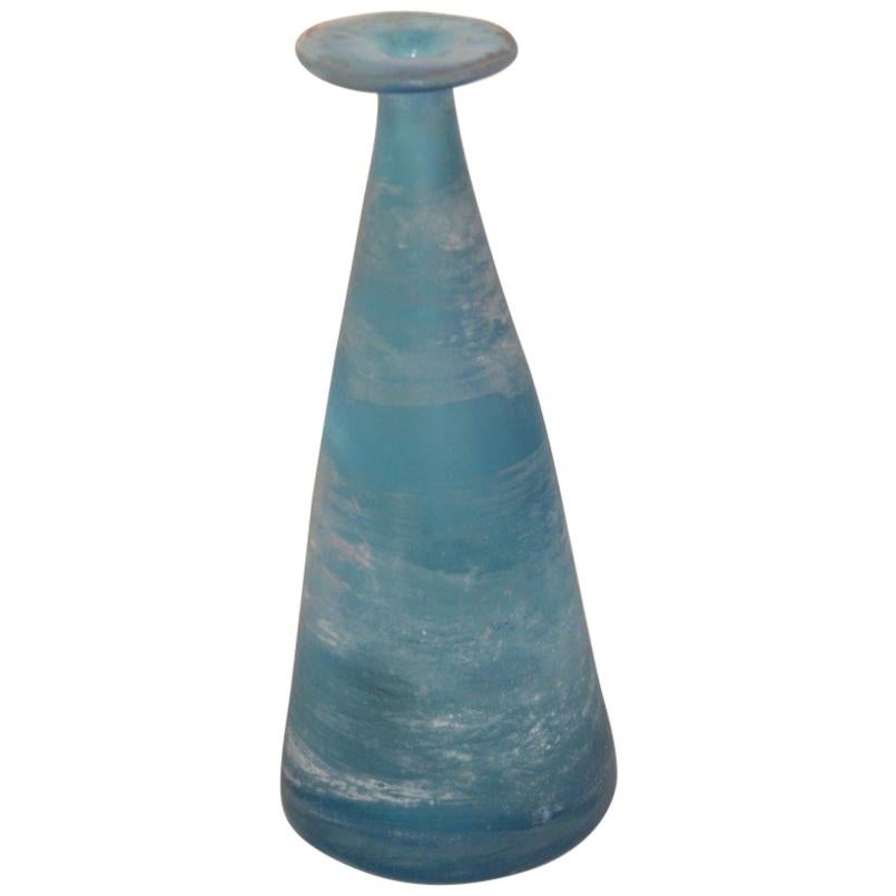 Zanetti Blu Murano Art Glass Bottle 1960 Etched Glass Italian Design Minimal