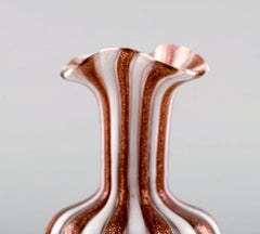 "Zanfirico" Murano, Brown and White Striped Vase in Mouth Blown Art Glass, 1960s