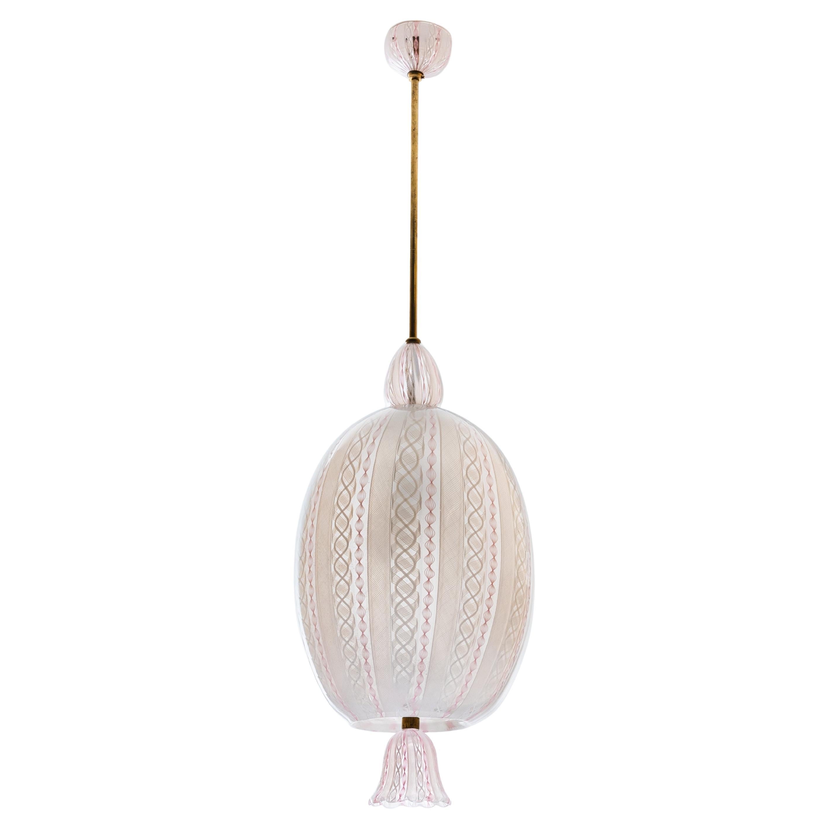 Zanfirico Murano glass lamp by Venini, Murano, Italy, 1950s.