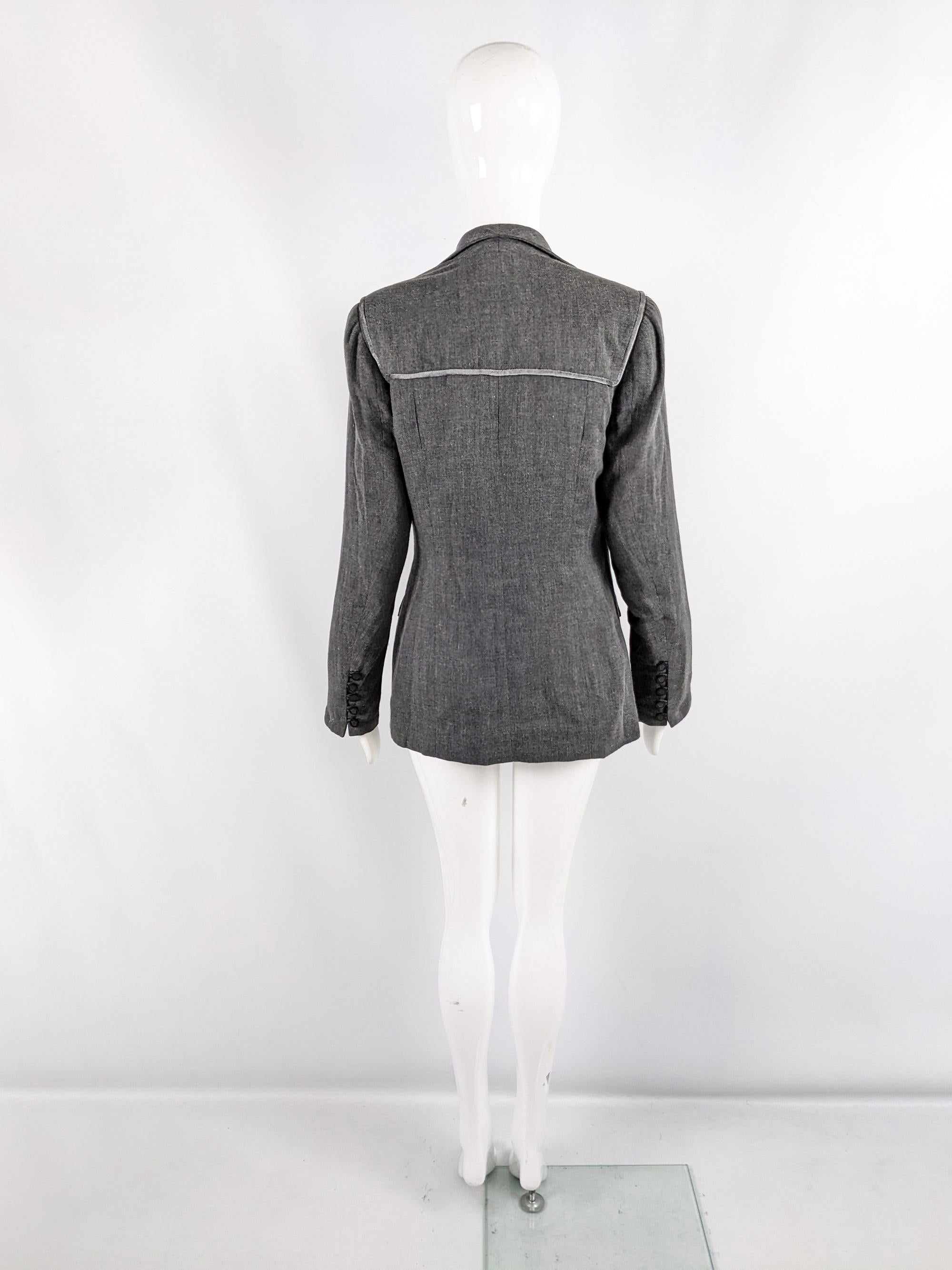 Zang Toi Vintage 1990s Grey Velvet Trim Womens Blazer Jacket For Sale 1