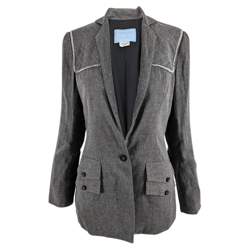 Zang Toi Vintage 1990s Grey Velvet Trim Womens Blazer Jacket For Sale