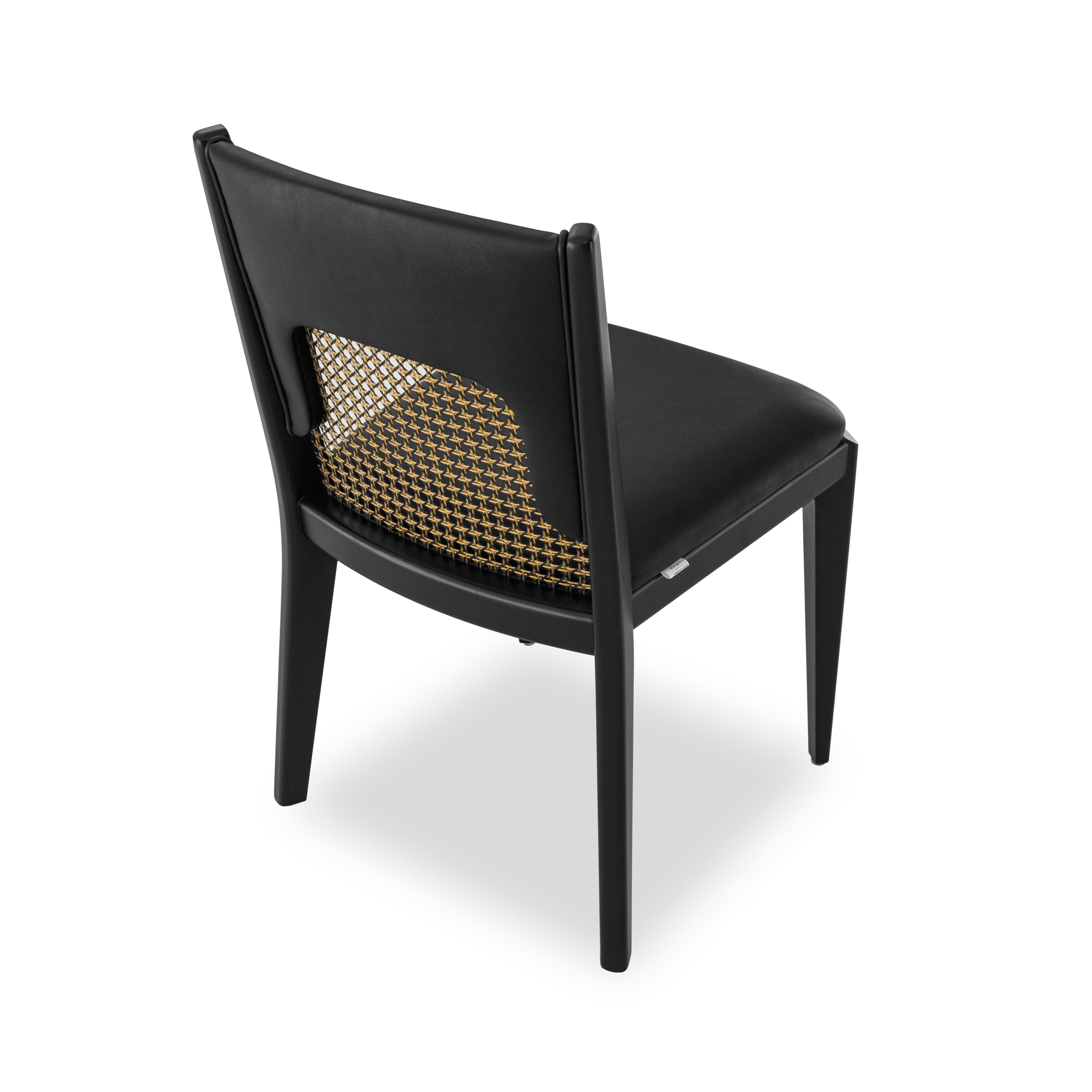 Zani Dining Chair in Black Upholstery Back and Black Wood Finish, Set of 2 In New Condition For Sale In Miami, FL