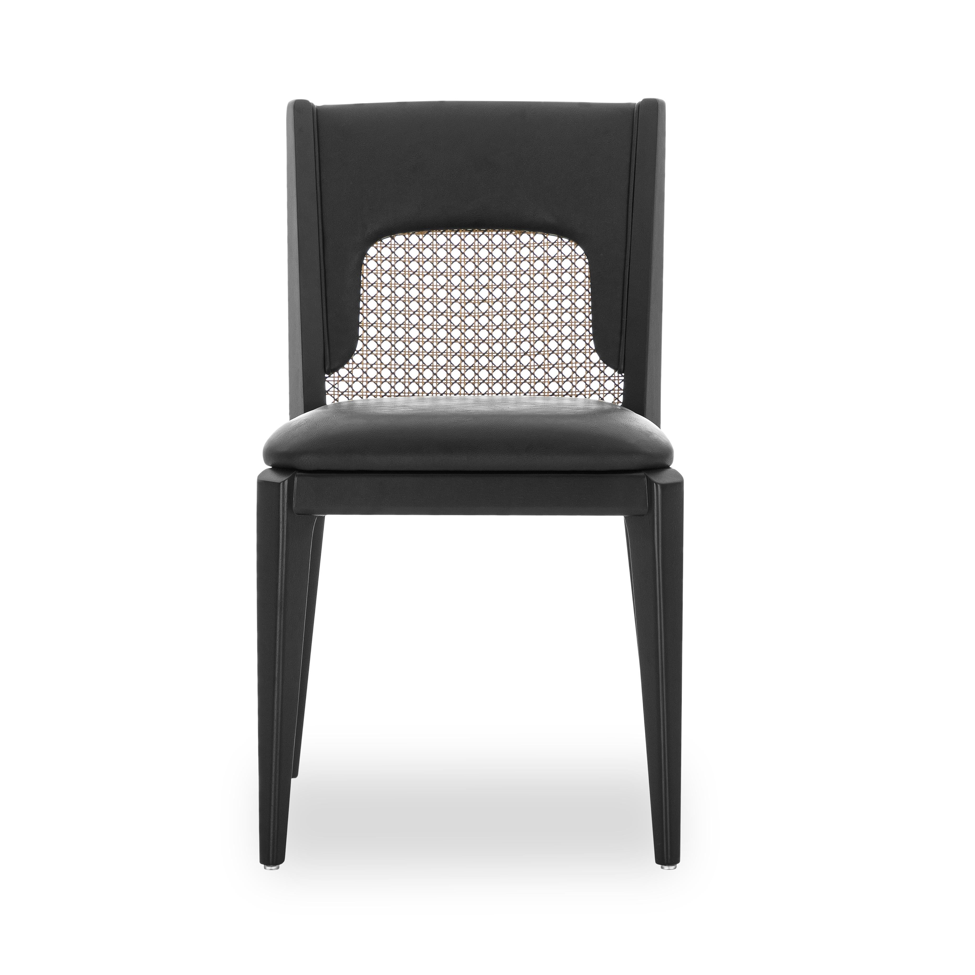 Contemporary Zani Dining Chair in Black Upholstery Back and Black Wood Finish, Set of 2 For Sale