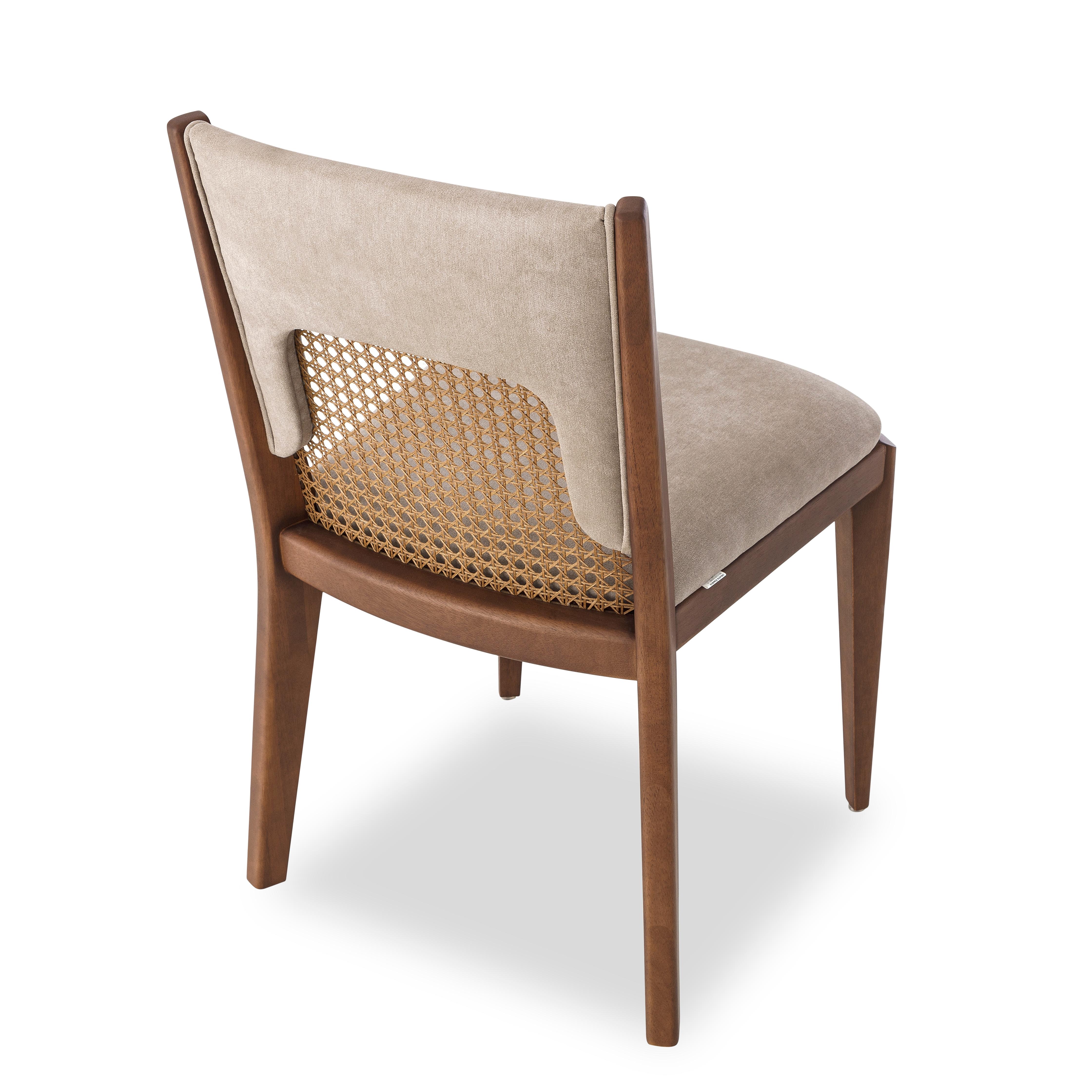Zani Dining Chair in Light Brown Upholstery and Walnut Wood Finish, Set of 2 In New Condition For Sale In Miami, FL