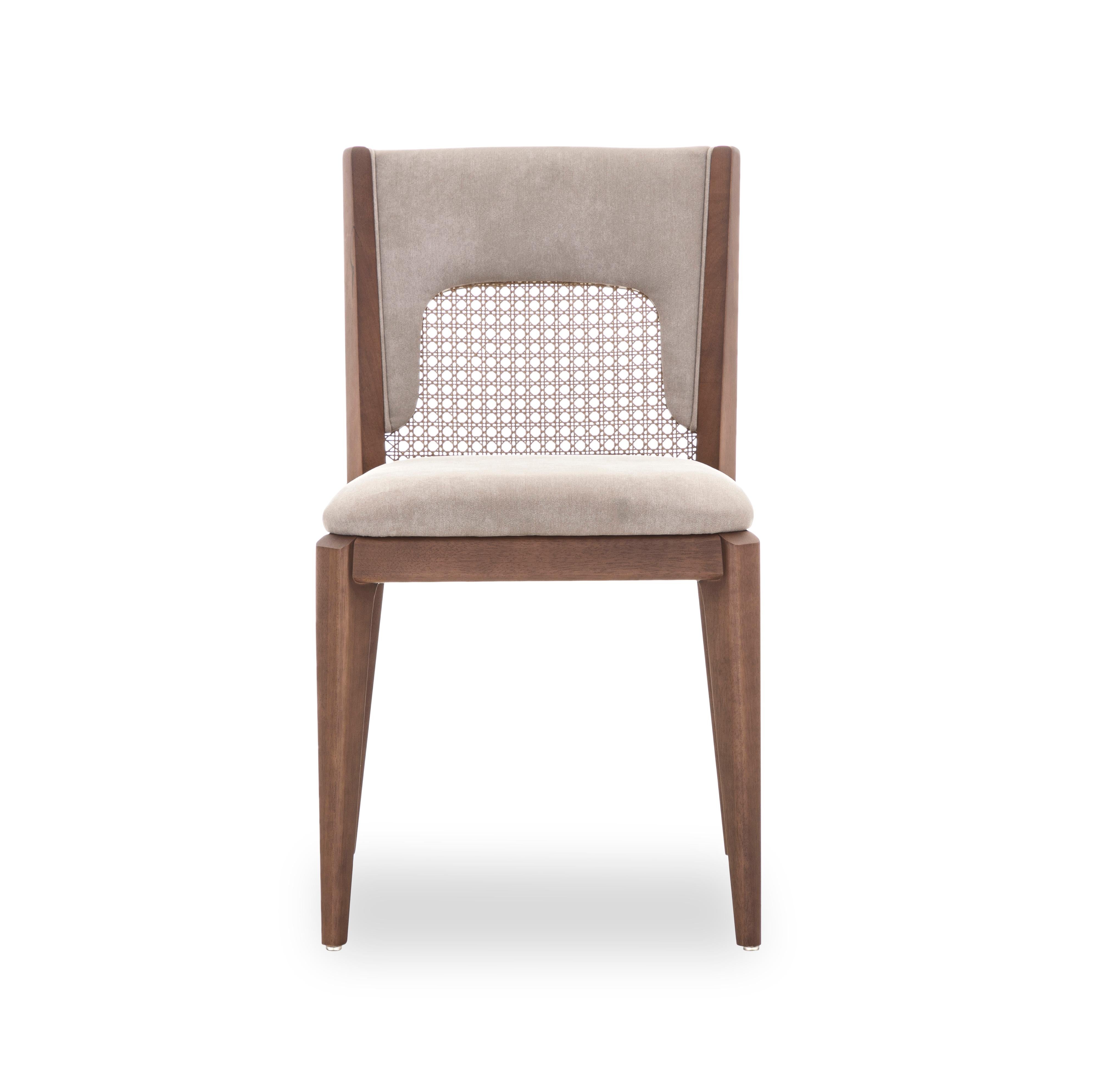 Contemporary Zani Dining Chair in Light Brown Upholstery and Walnut Wood Finish, Set of 2 For Sale