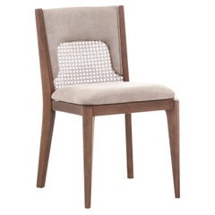 Pair of Walnut and Cane Dining Chairs with Light Brown Upholstery, Zani Line