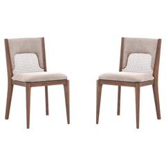 Zani Dining Chair in Light Brown Upholstery and Walnut Wood Finish, Set of 2