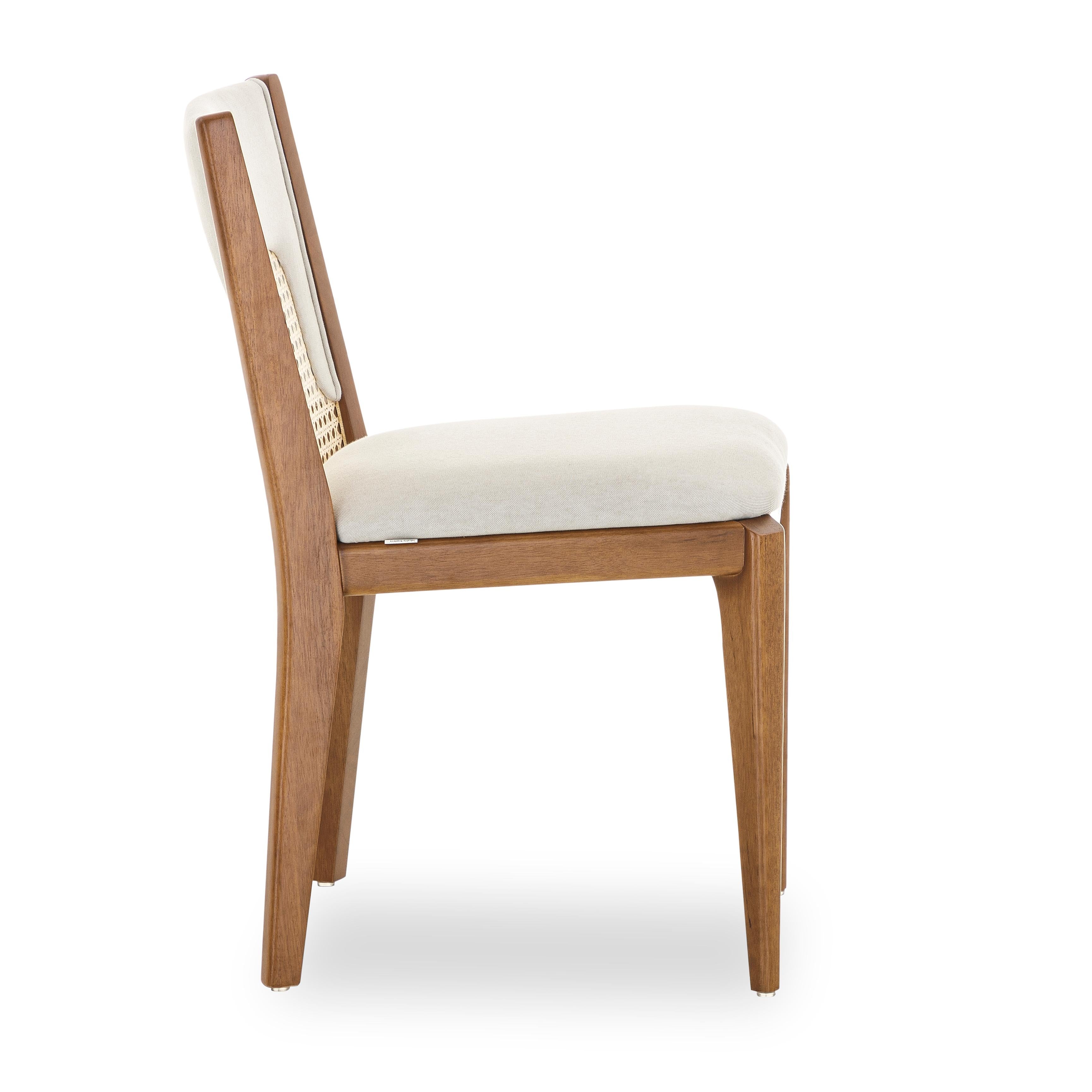 Brazilian Zani Dining Chair in White Upholstery Back and Oak Wood Finish, Set of 2 For Sale