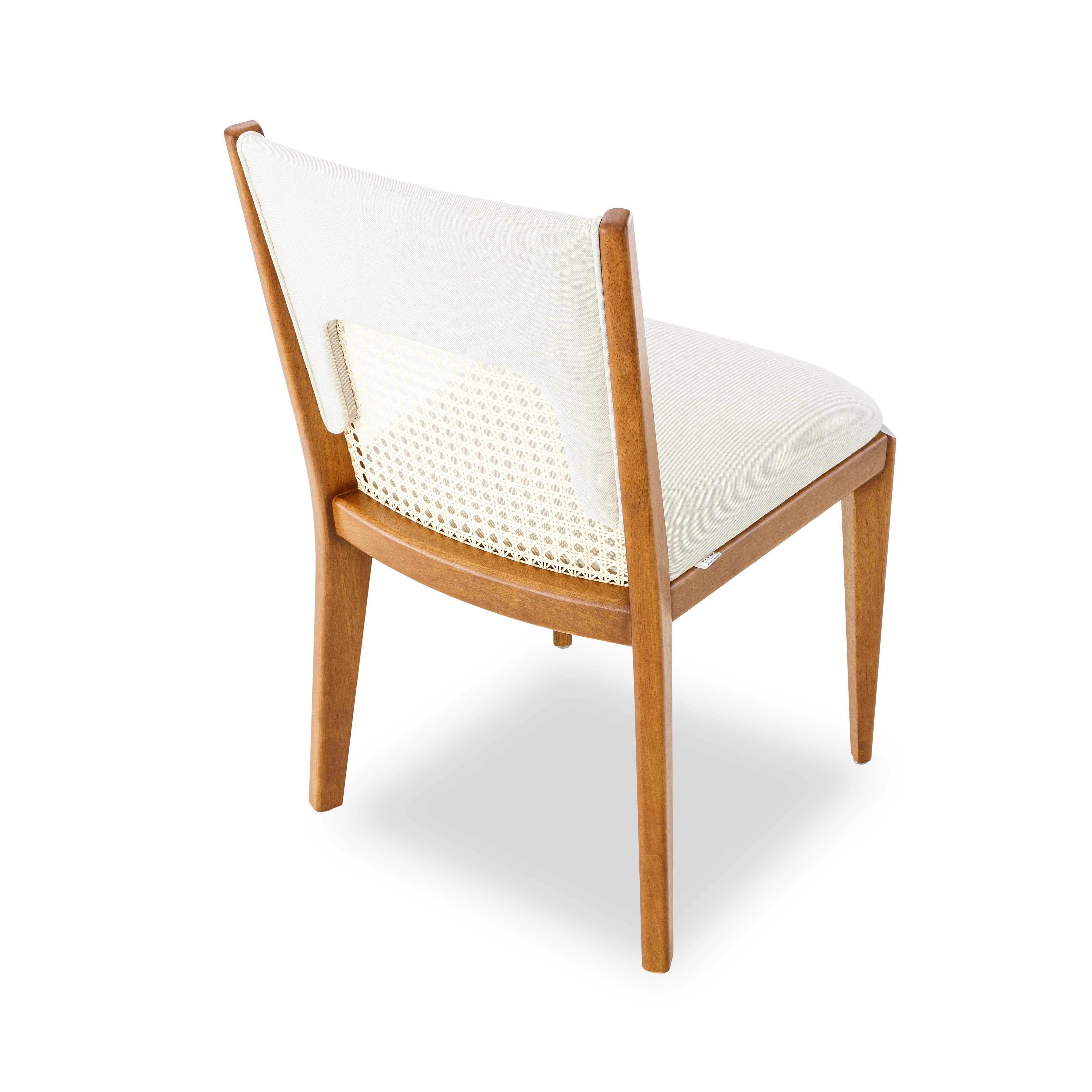 Contemporary Zani Dining Chair in White Upholstery Back and Oak Wood Finish, Set of 2 For Sale