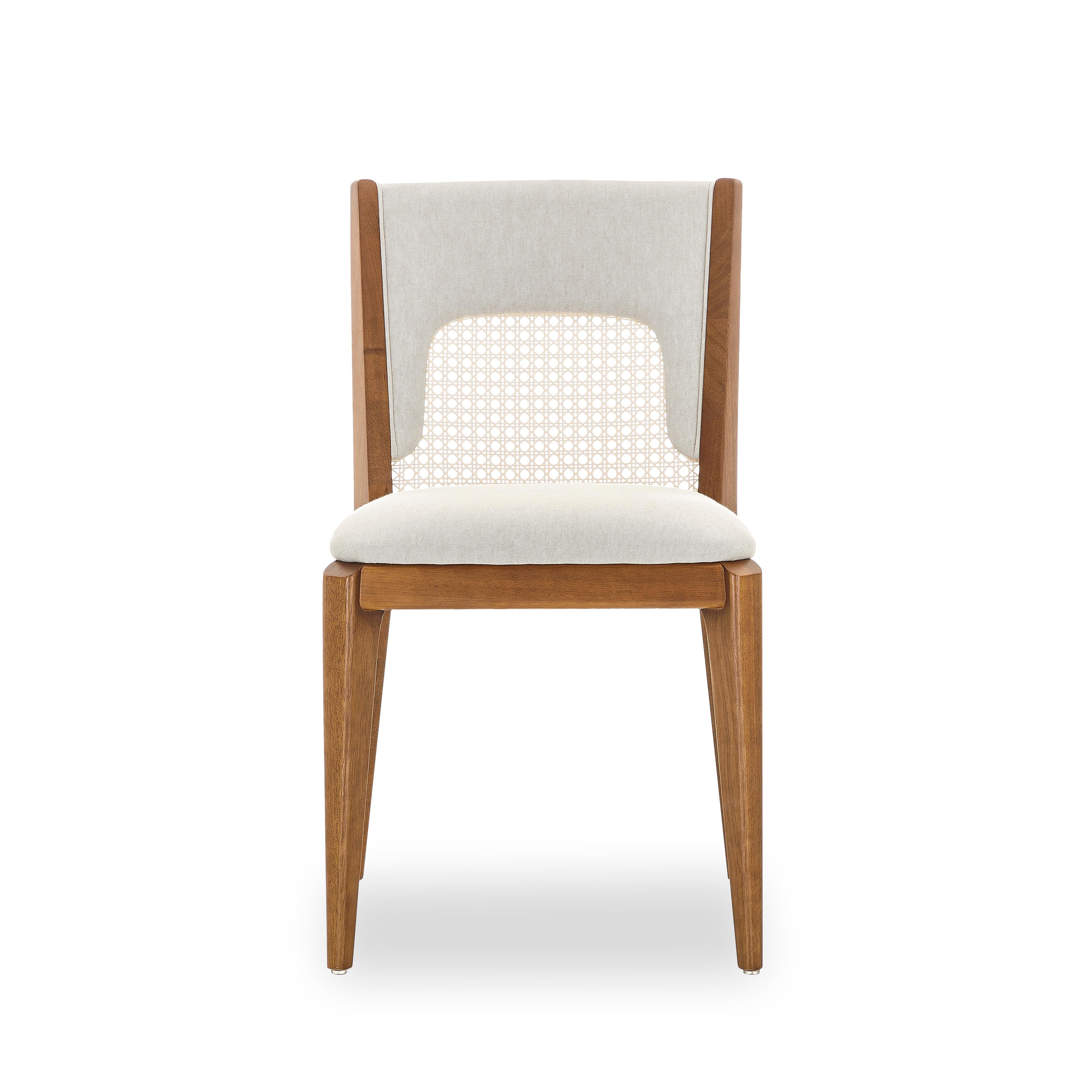 Zani Dining Chair in White Upholstery Back and Oak Wood Finish, Set of 2 For Sale 1