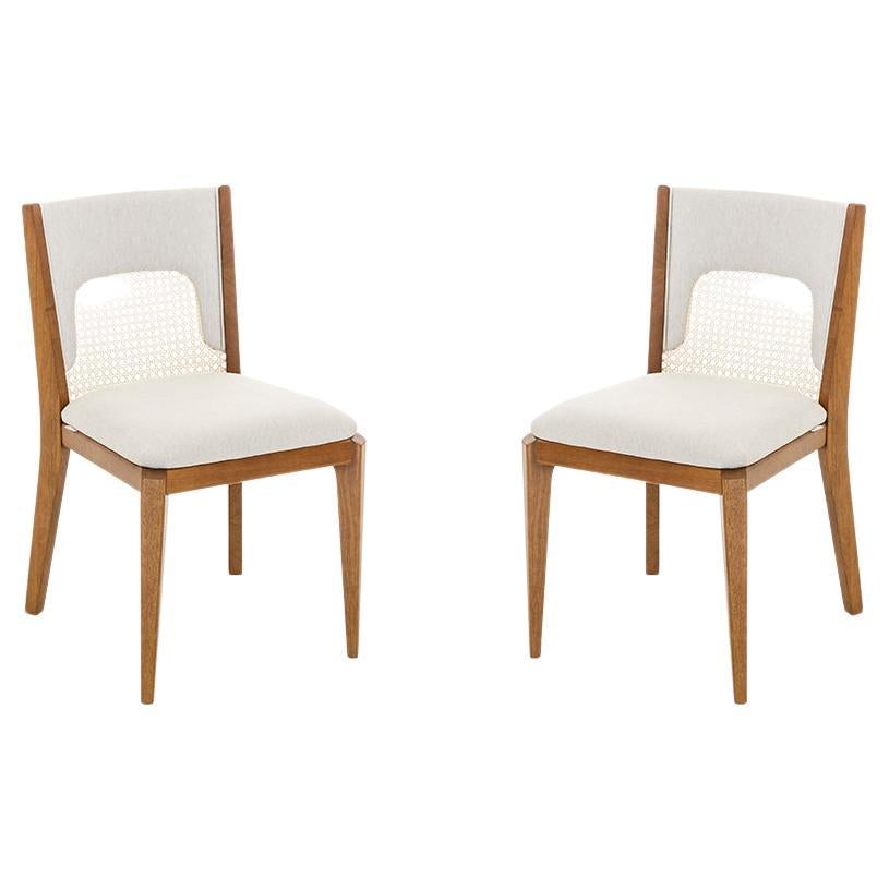 Zani Dining Chair in White Upholstery Back and Oak Wood Finish, Set of 2 For Sale