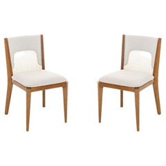 Zani Dining Chair in White Upholstery Back and Oak Wood Finish, Set of 2