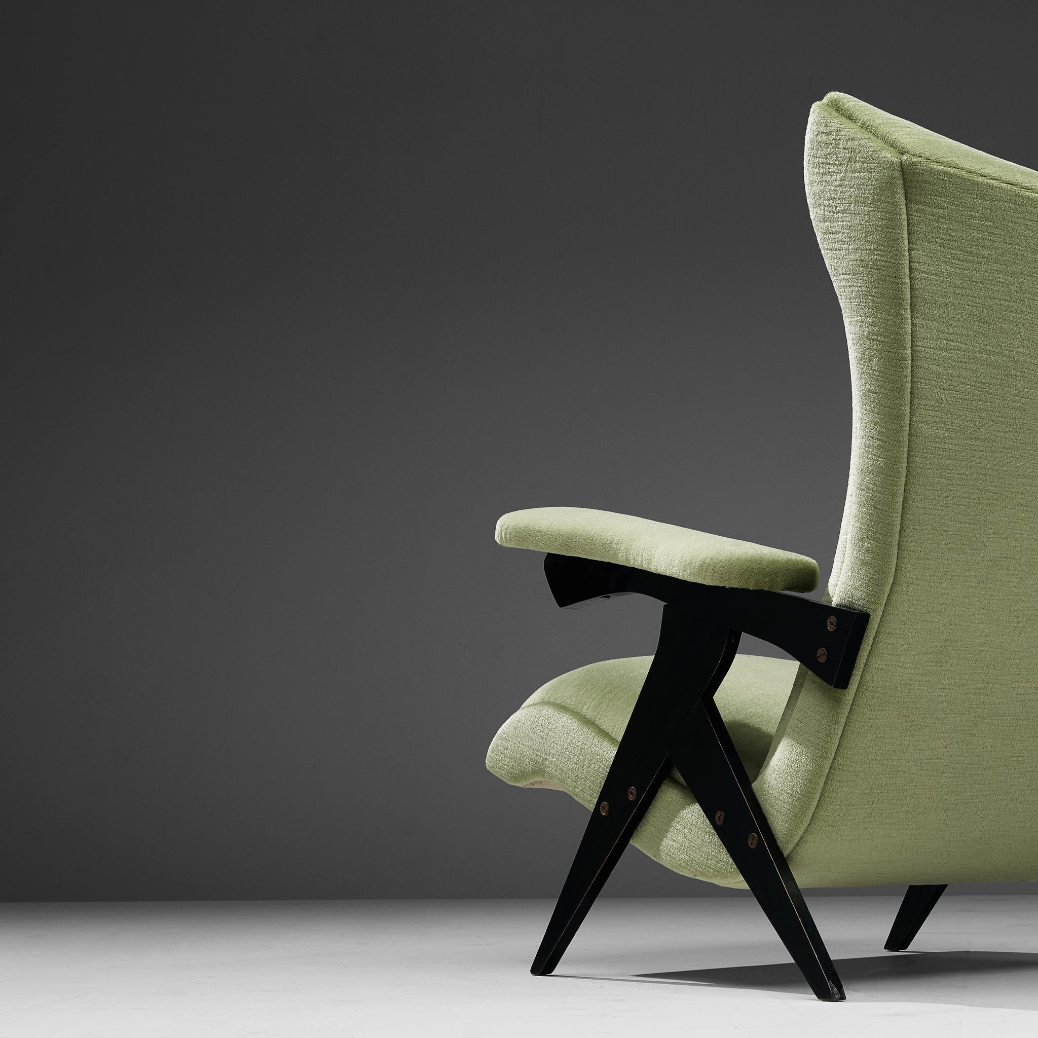 Zanine Caldas High Back Armchair in Green Velvet Upholstery 1