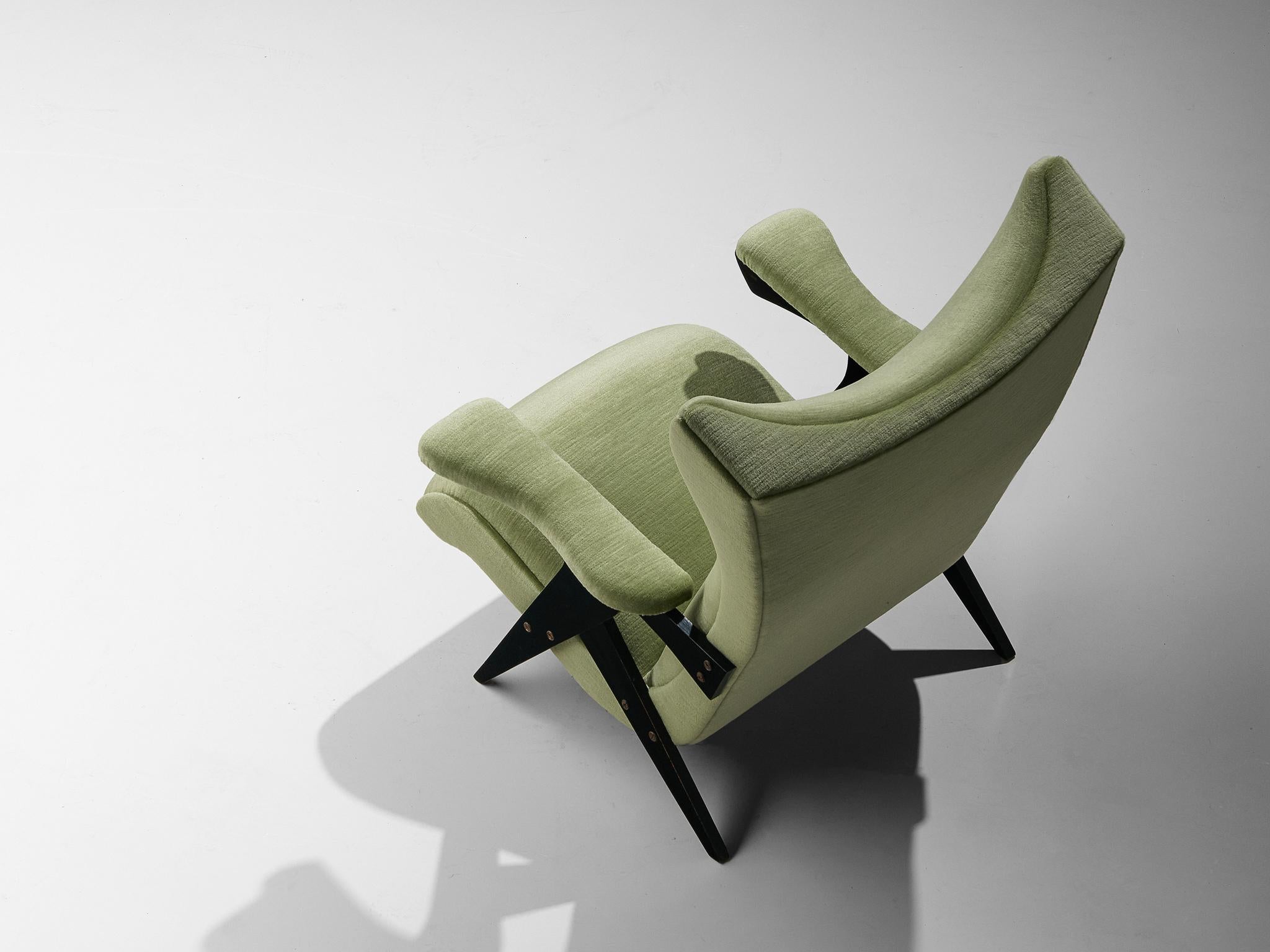 Zanine Caldas High Back Armchair in Green Velvet Upholstery 2