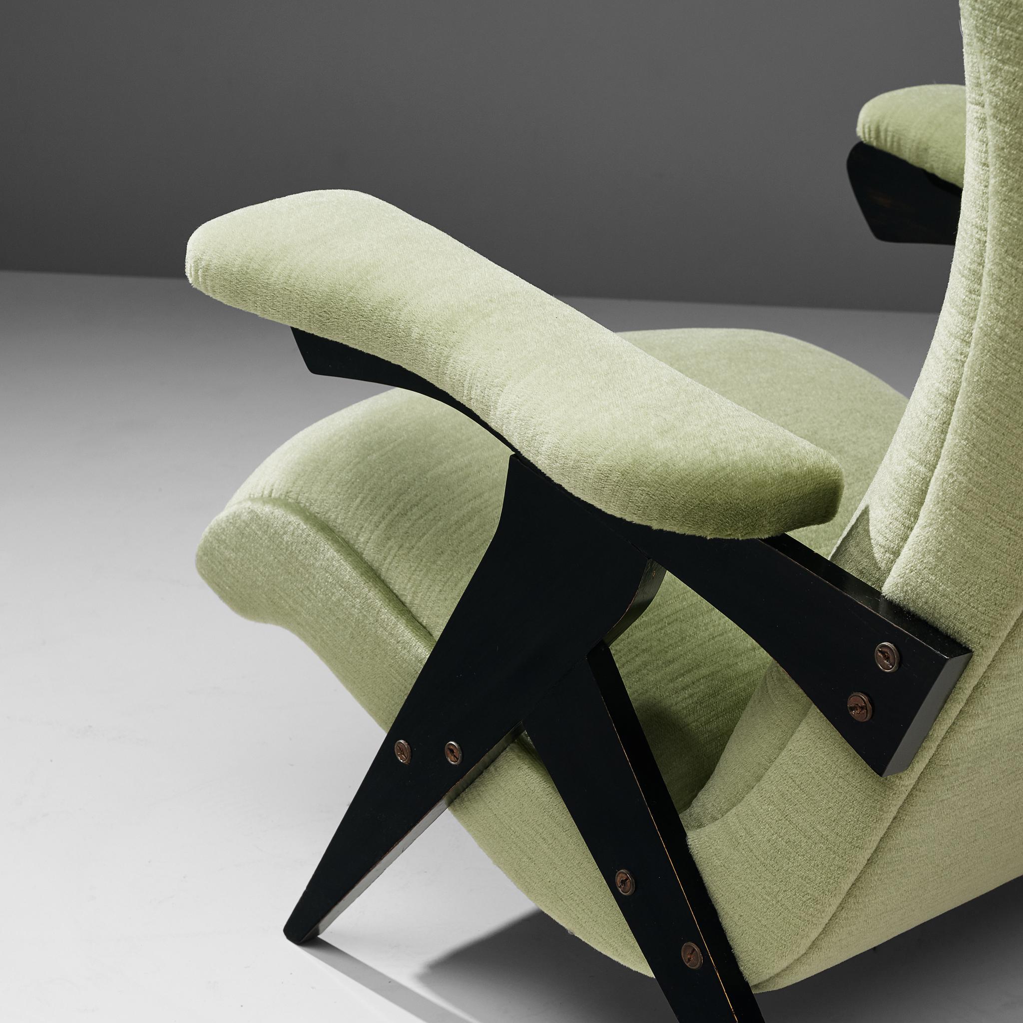 Zanine Caldas High Back Armchair in Green Velvet Upholstery In Good Condition In Waalwijk, NL