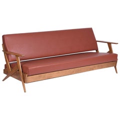 Retro Zanine Caldas Midcentury Brazilian Sofa with Ivory Wood, 1958