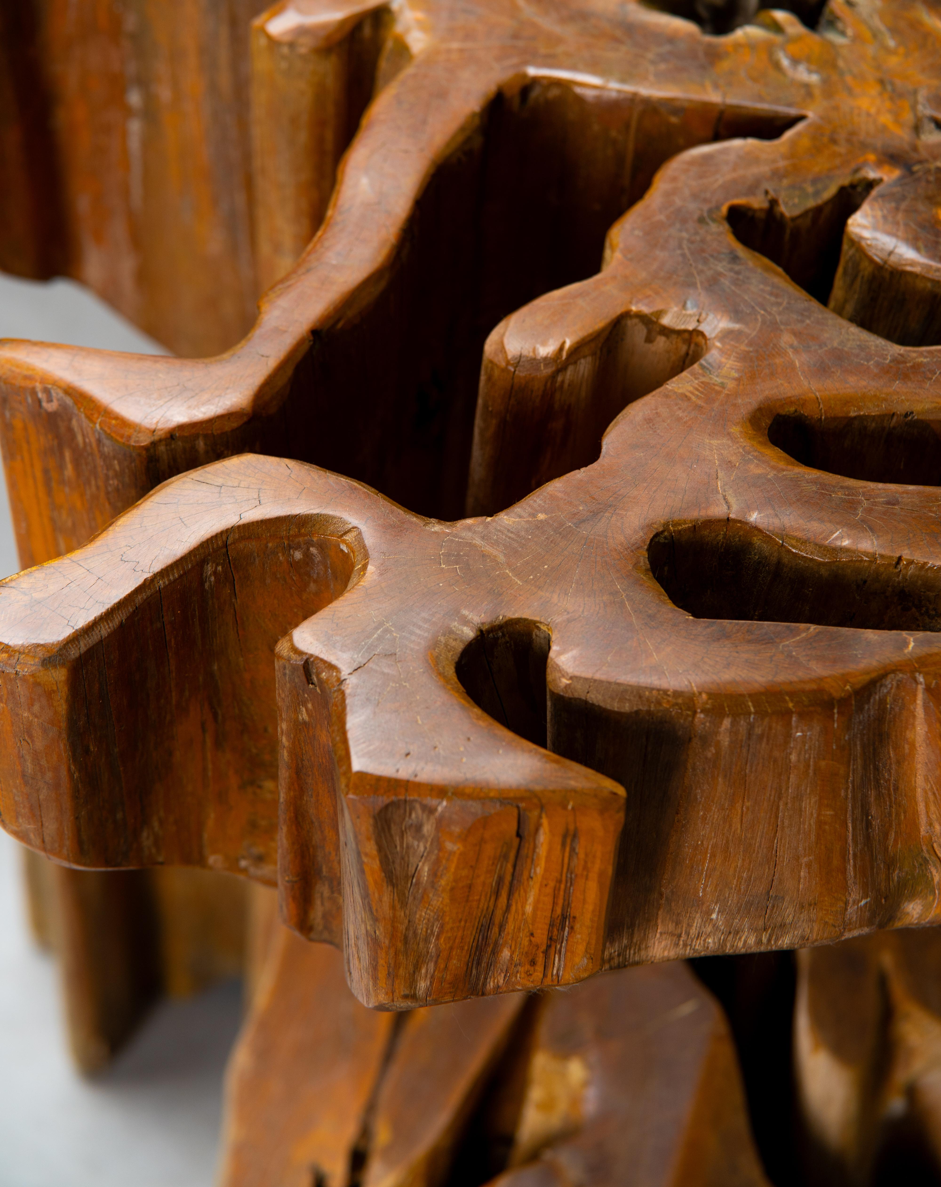 Vetro Zanine Caldas, Tavolo scultoreo 'Denuncia' in legno massiccio di Wood, Brasile, anni '70 in vendita