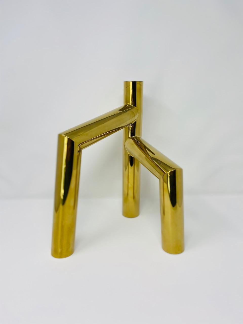 Minimalist Zanini de Zanine Escora Gold Candleholder For Sale