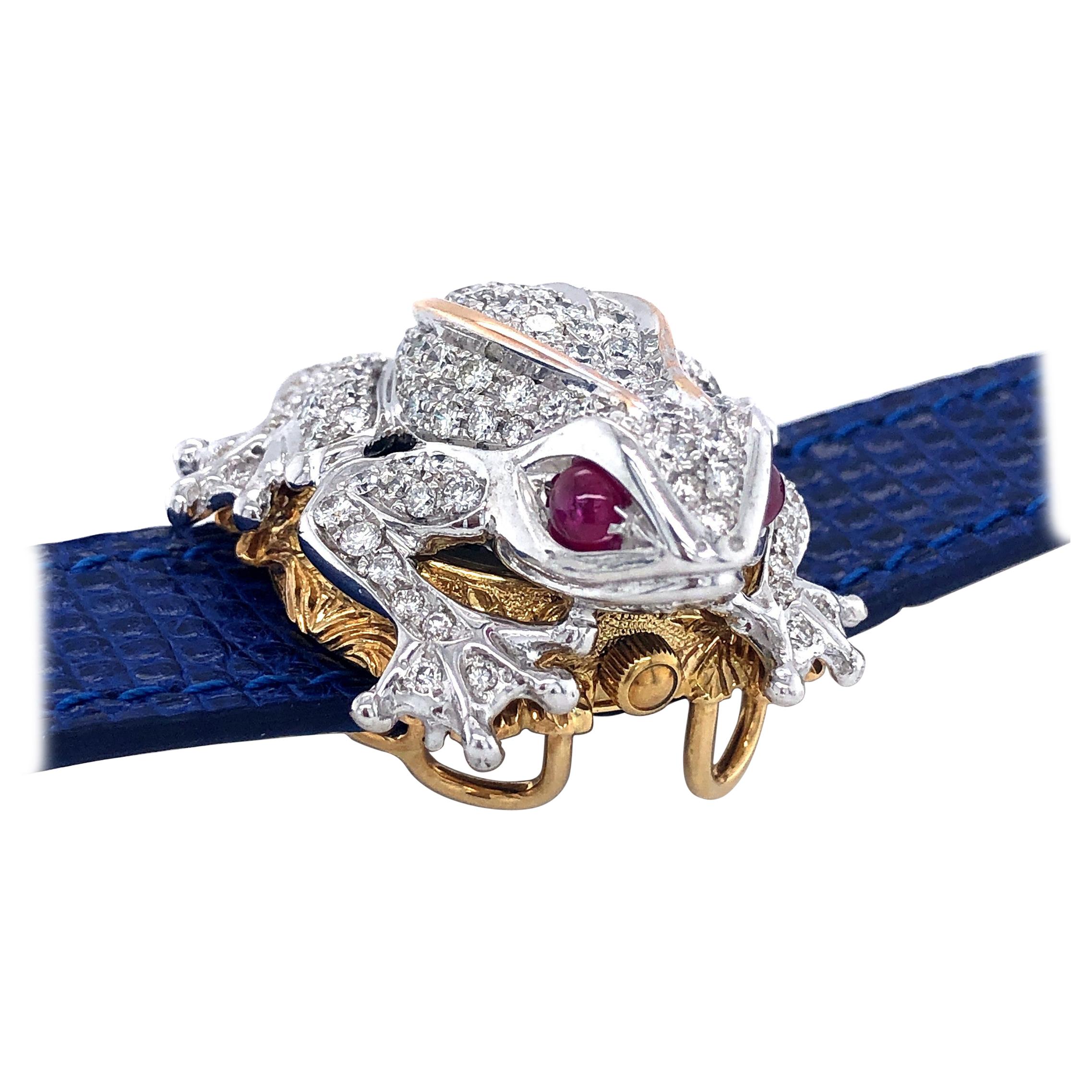 Zannetti Rana Scrigno Jewel Frog Wrist Watch / Bracelet, Diamonds & Ruby's