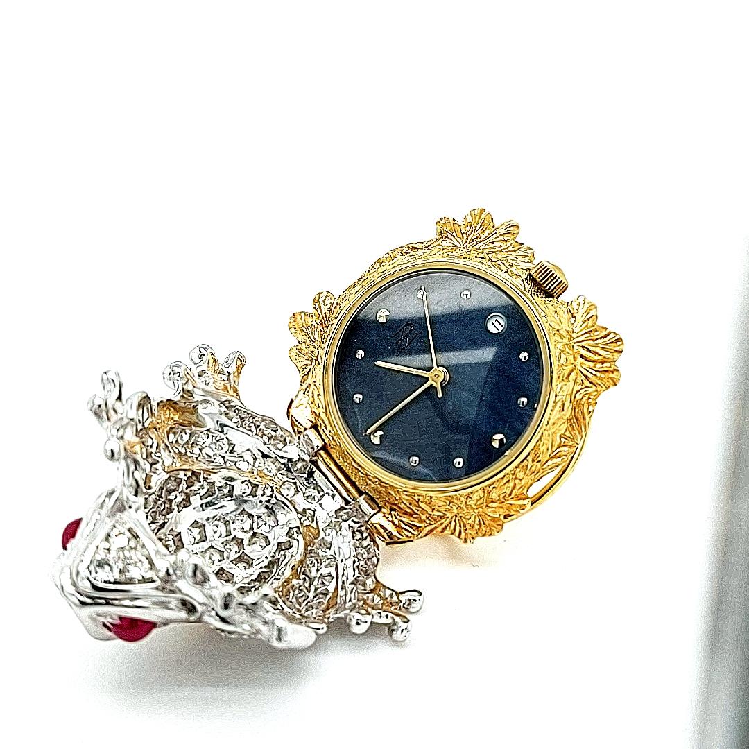Zannetti Rana Scrigno Jewel Frog Wrist Watch / Bracelet, Diamonds & Ruby's For Sale 8