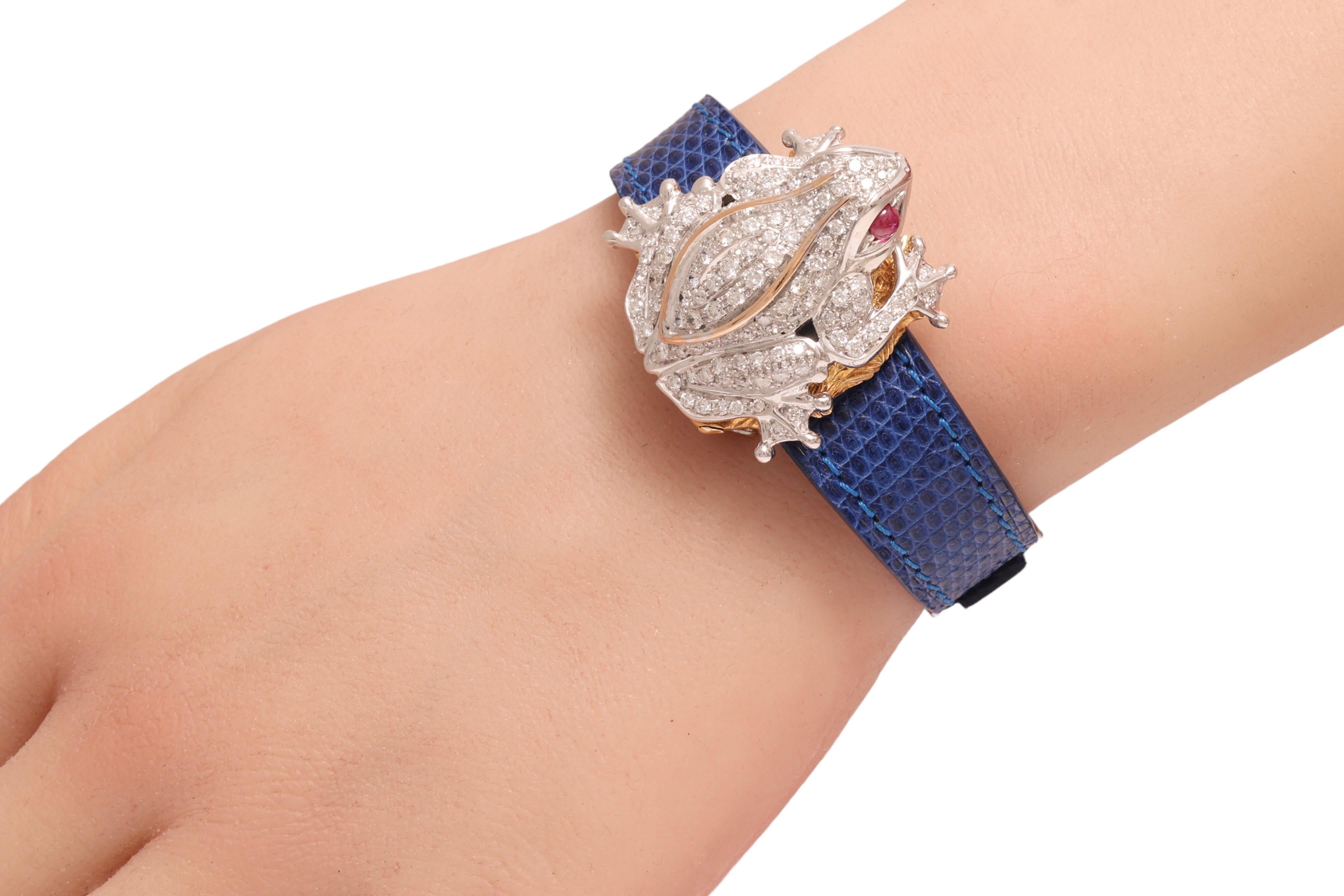 Zannetti Rana Scrigno Jewel Frog Wrist Watch / Bracelet, Diamonds & Ruby's For Sale 3