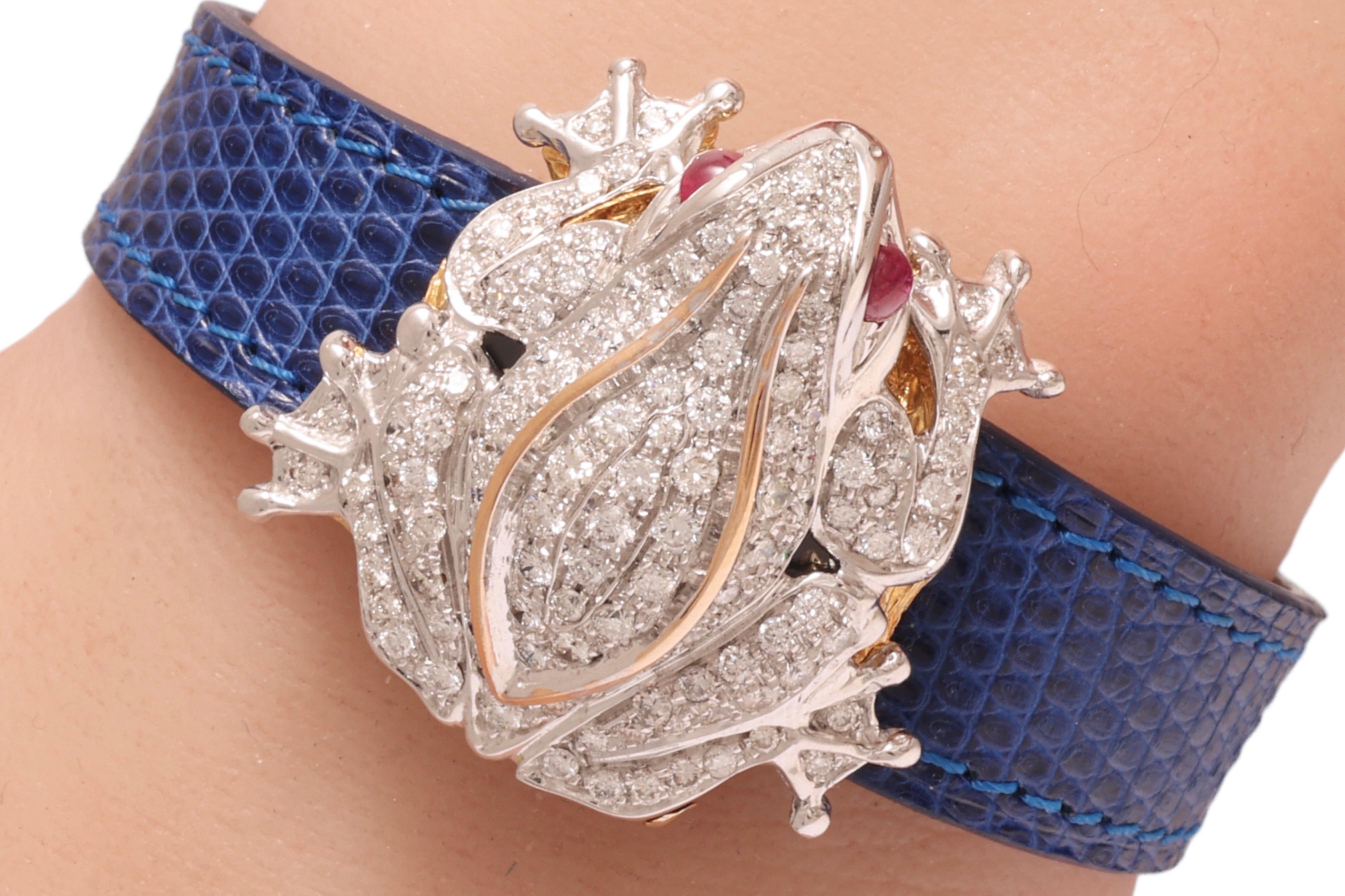 Zannetti Rana Scrigno Jewel Frog Wrist Watch / Bracelet, Diamonds & Ruby's For Sale 4