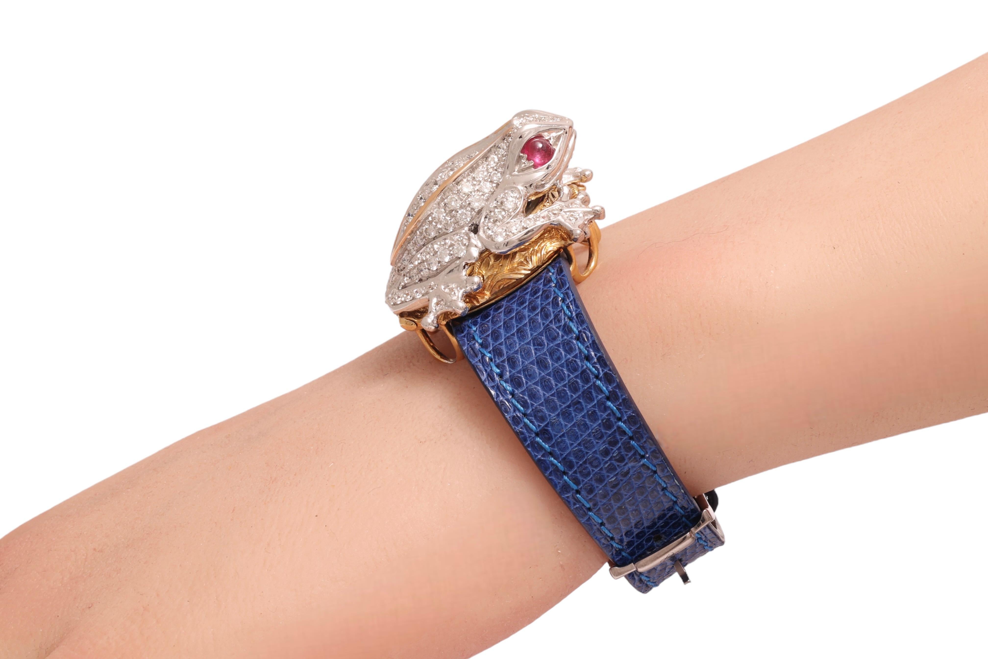 Zannetti Rana Scrigno Jewel Frog Wrist Watch / Bracelet, Diamonds & Ruby's For Sale 6
