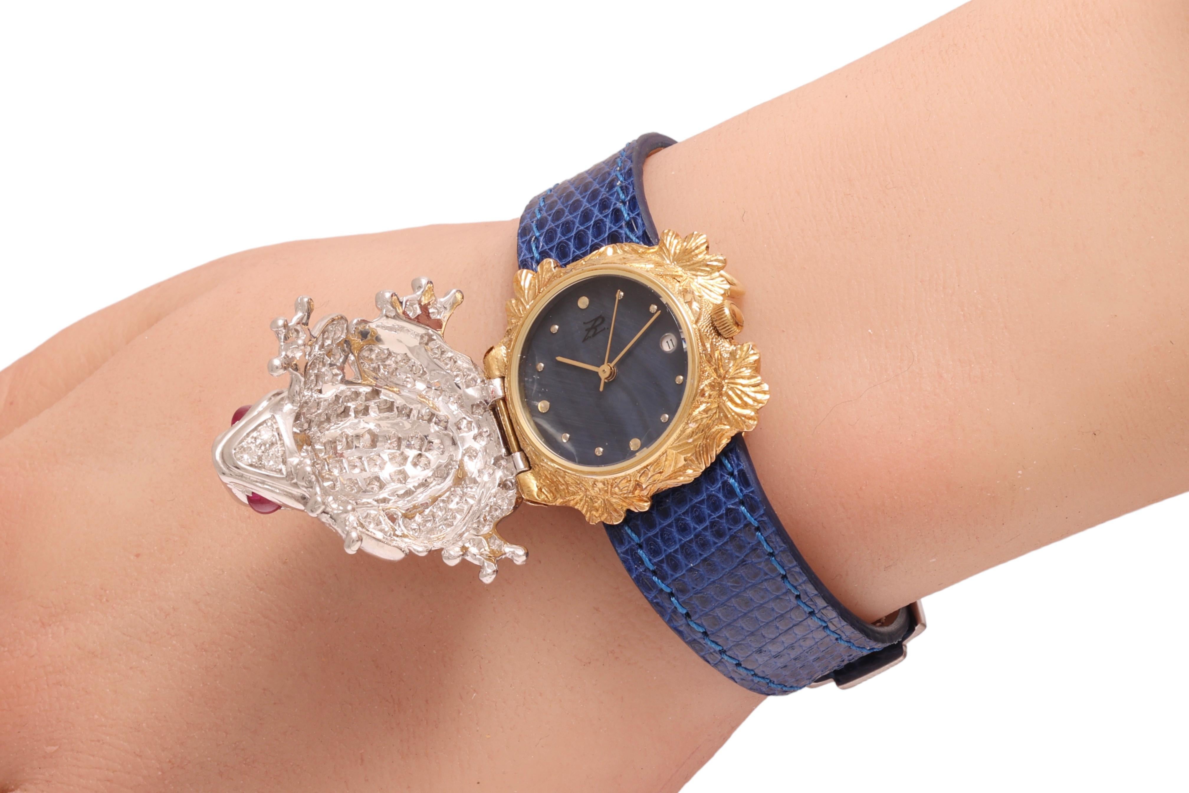 Zannetti Rana Scrigno Jewel Frog Wrist Watch / Bracelet, Diamonds & Ruby's For Sale 5