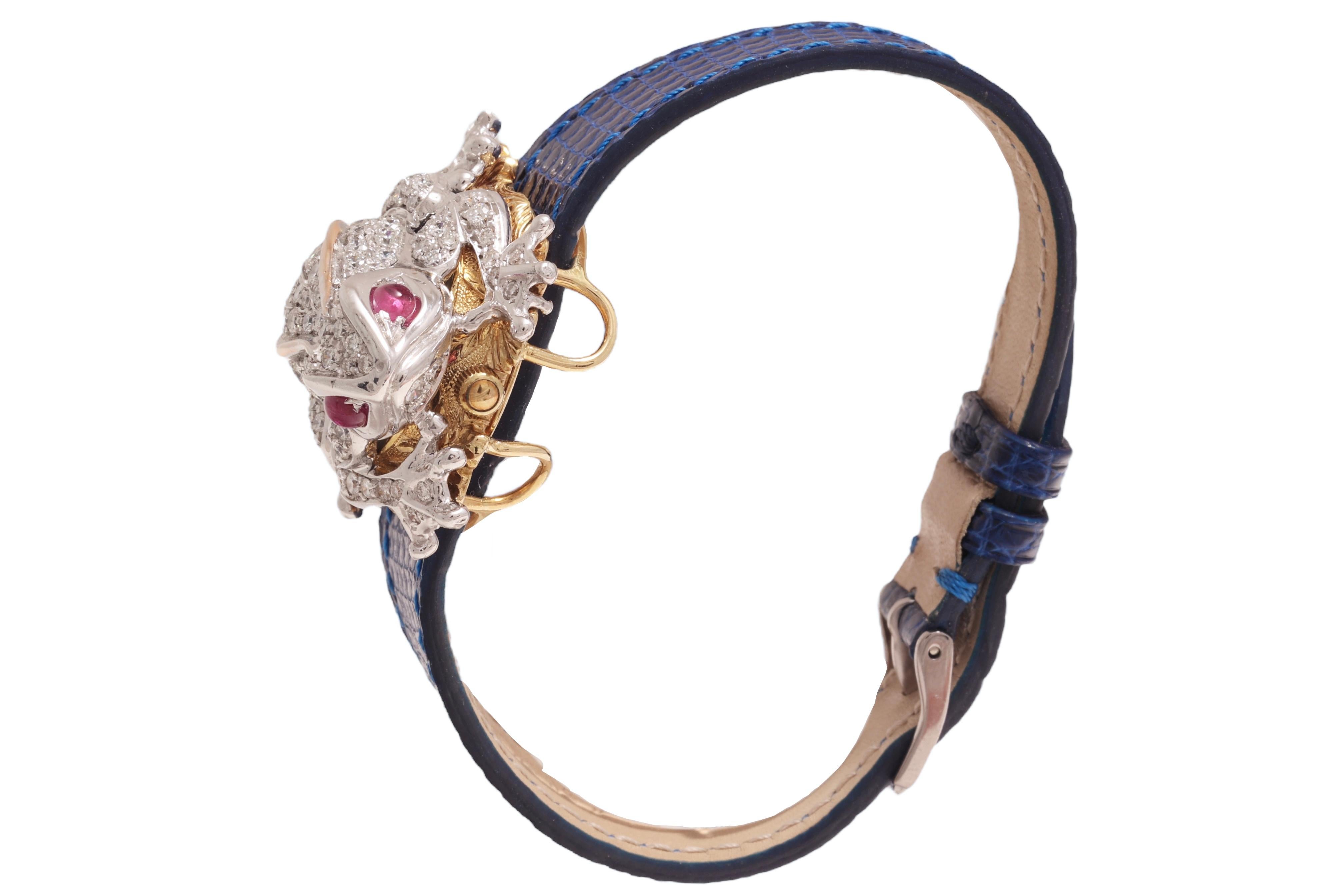 Contemporary Zannetti Rana Scrigno Jewel Frog Wrist Watch / Bracelet, Diamonds & Ruby's For Sale