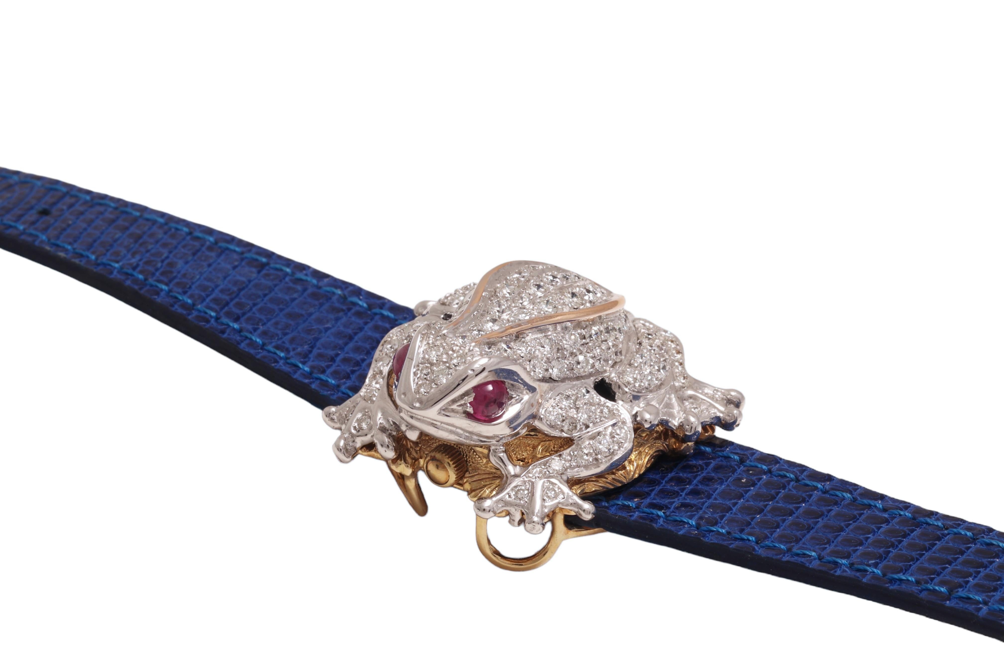 Round Cut Zannetti Rana Scrigno Jewel Frog Wrist Watch / Bracelet, Diamonds & Ruby's For Sale