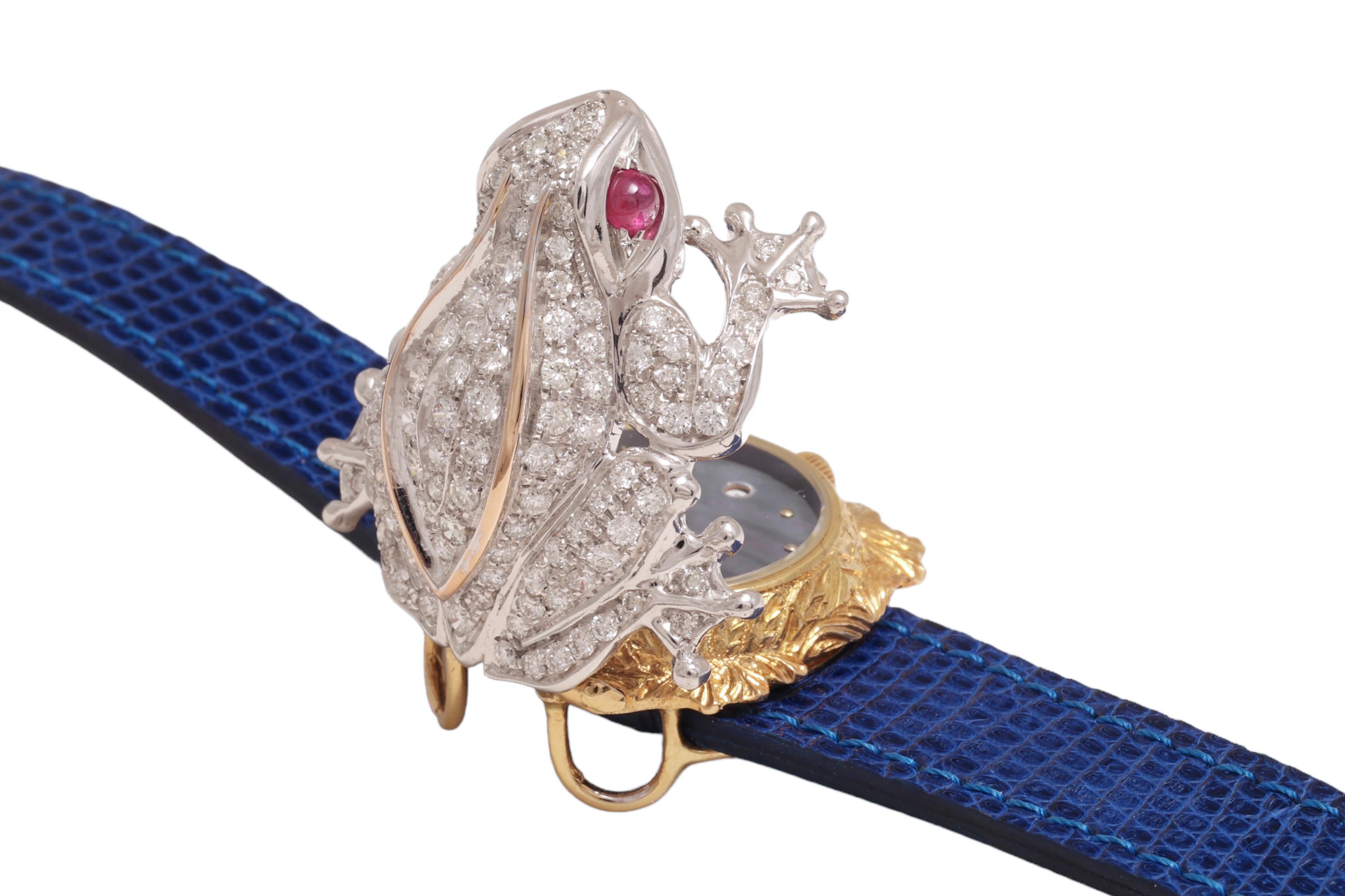 Zannetti Rana Scrigno Jewel Frog Wrist Watch / Bracelet, Diamonds & Ruby's In Excellent Condition For Sale In Antwerp, BE