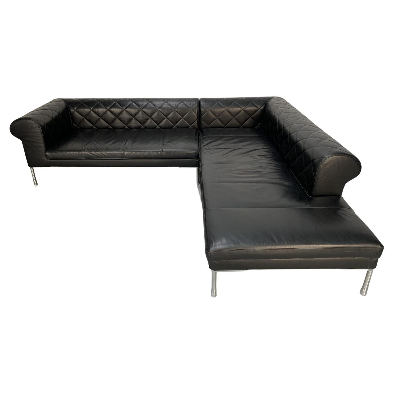 Zanotta “1320 Barocco” Sofa, L- Shape 5-Seat, in Black “Pelle” Leather