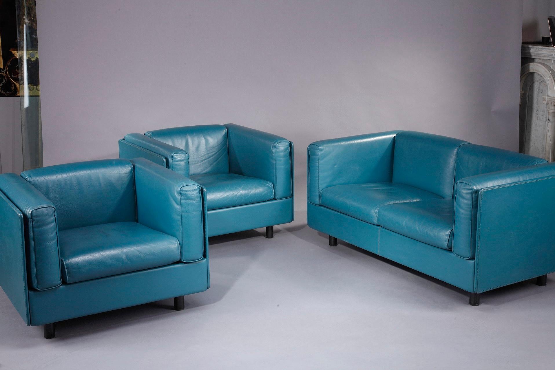 Zanotta 2-Seater Sofa in Blue Leather 3