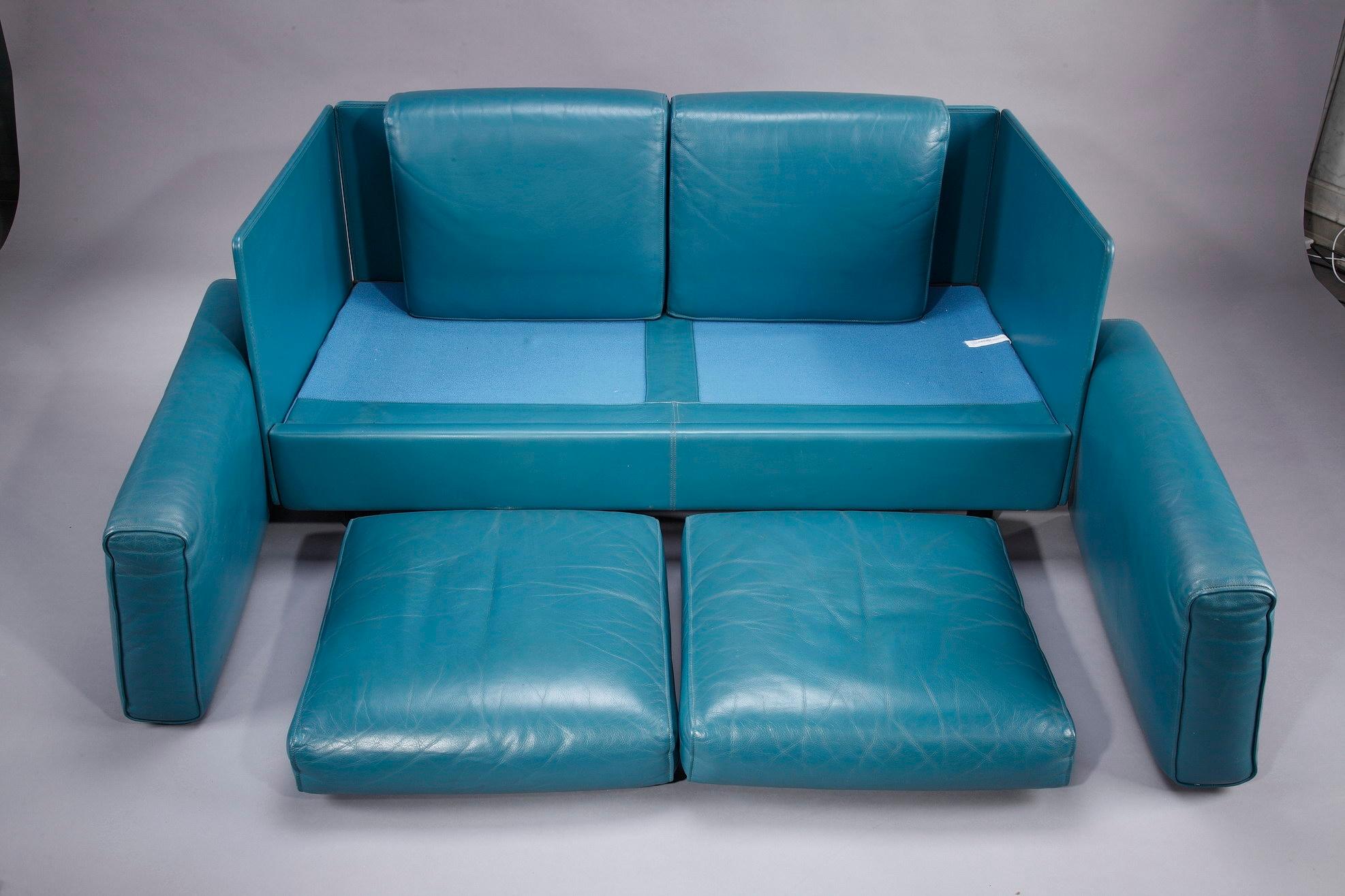 20th Century Zanotta 2-Seater Sofa in Blue Leather