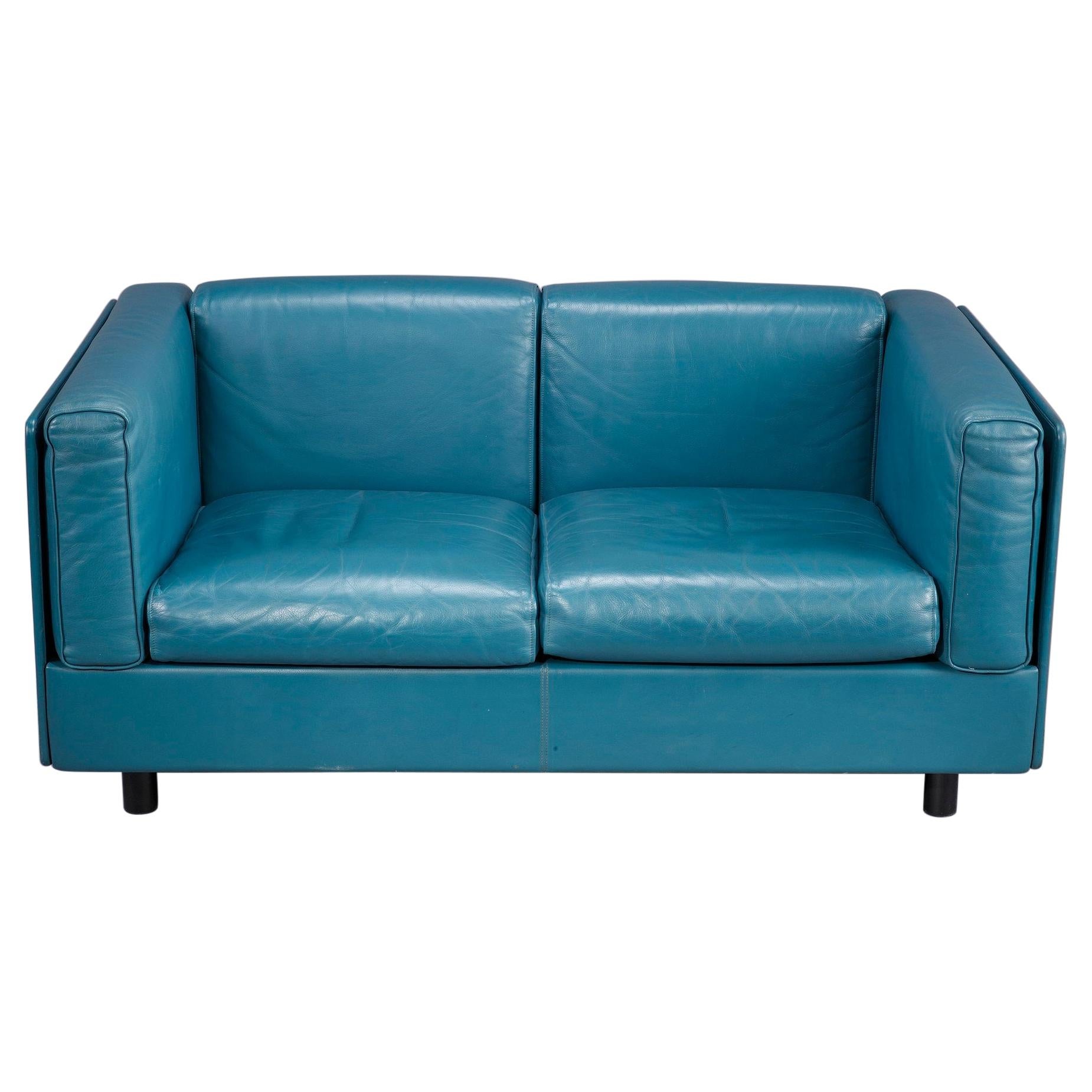 Zanotta 2-Seater Sofa in Blue Leather