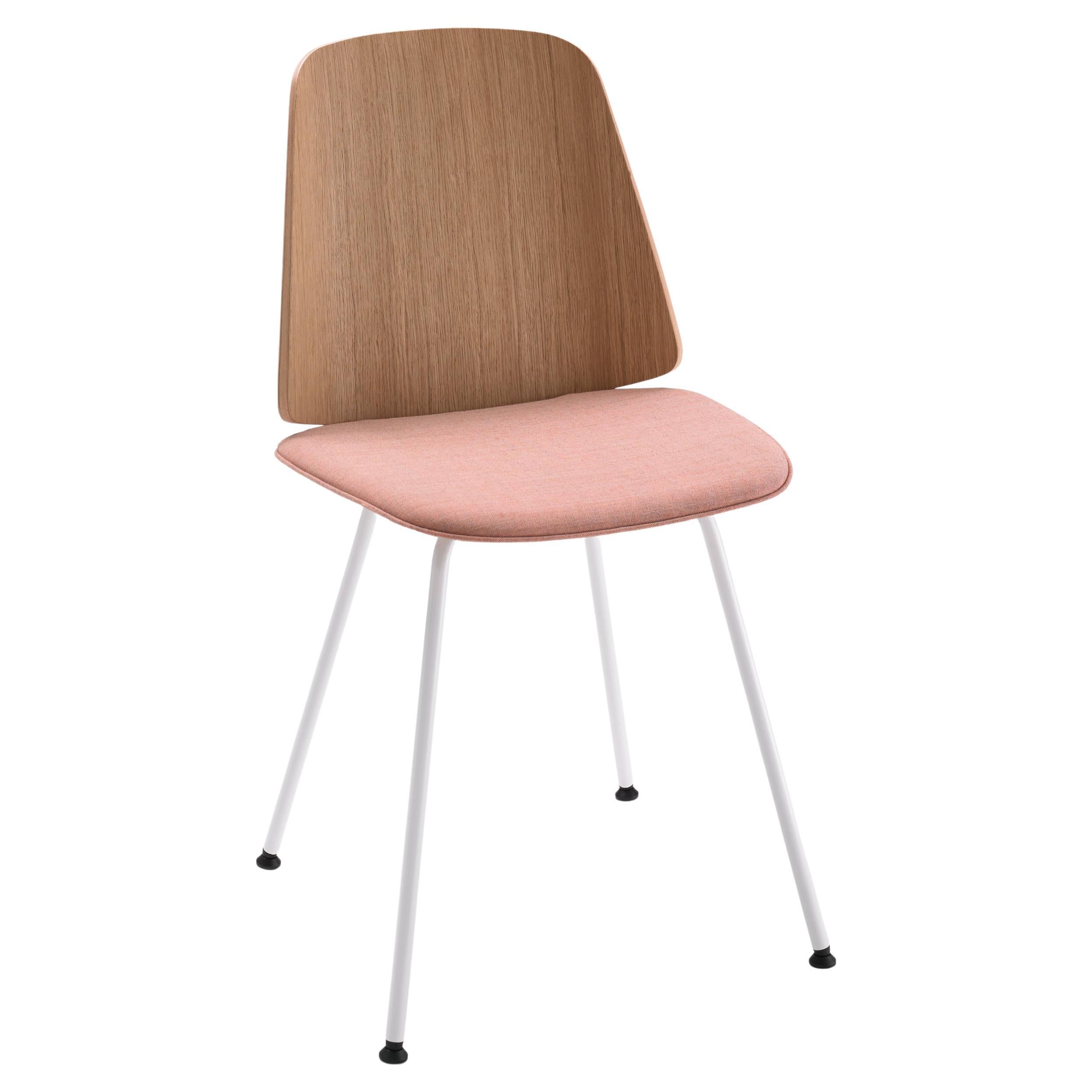 Zanotta 2055 June Chair in Fabric and Oak Backrest with White Steel Frame