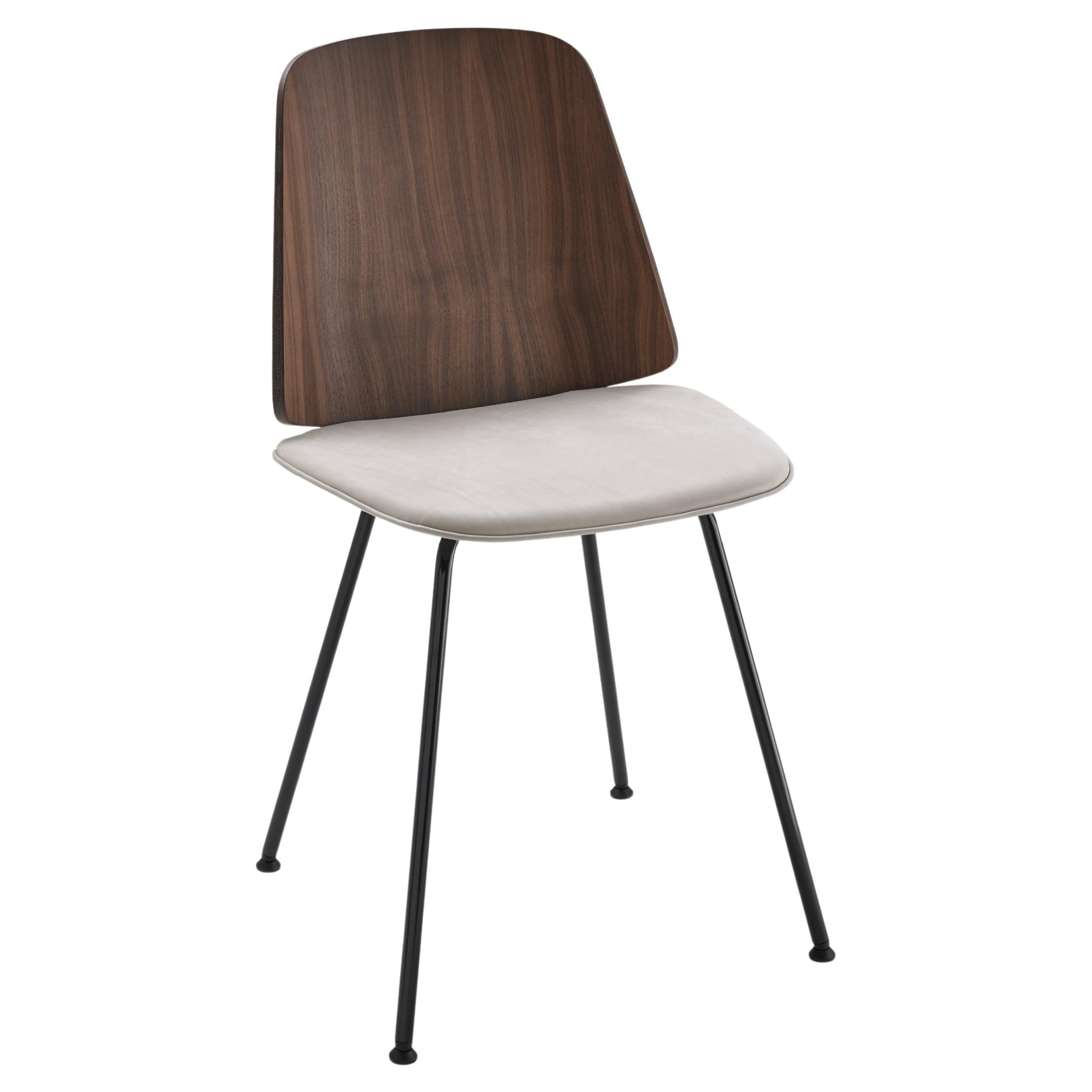 Zanotta 2055 June Chair in Upholstery and Walnut Backrest with Black Steel Frame
