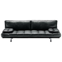 Zanotta 240 Sofa:: cuir noir:: De Pas:: D'urbino:: Lomazzi:: 1982 FINAL CLEARANCE