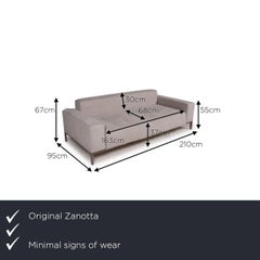 Zanotta Alfa Fabric Sofa Gray Two-Seater Couch