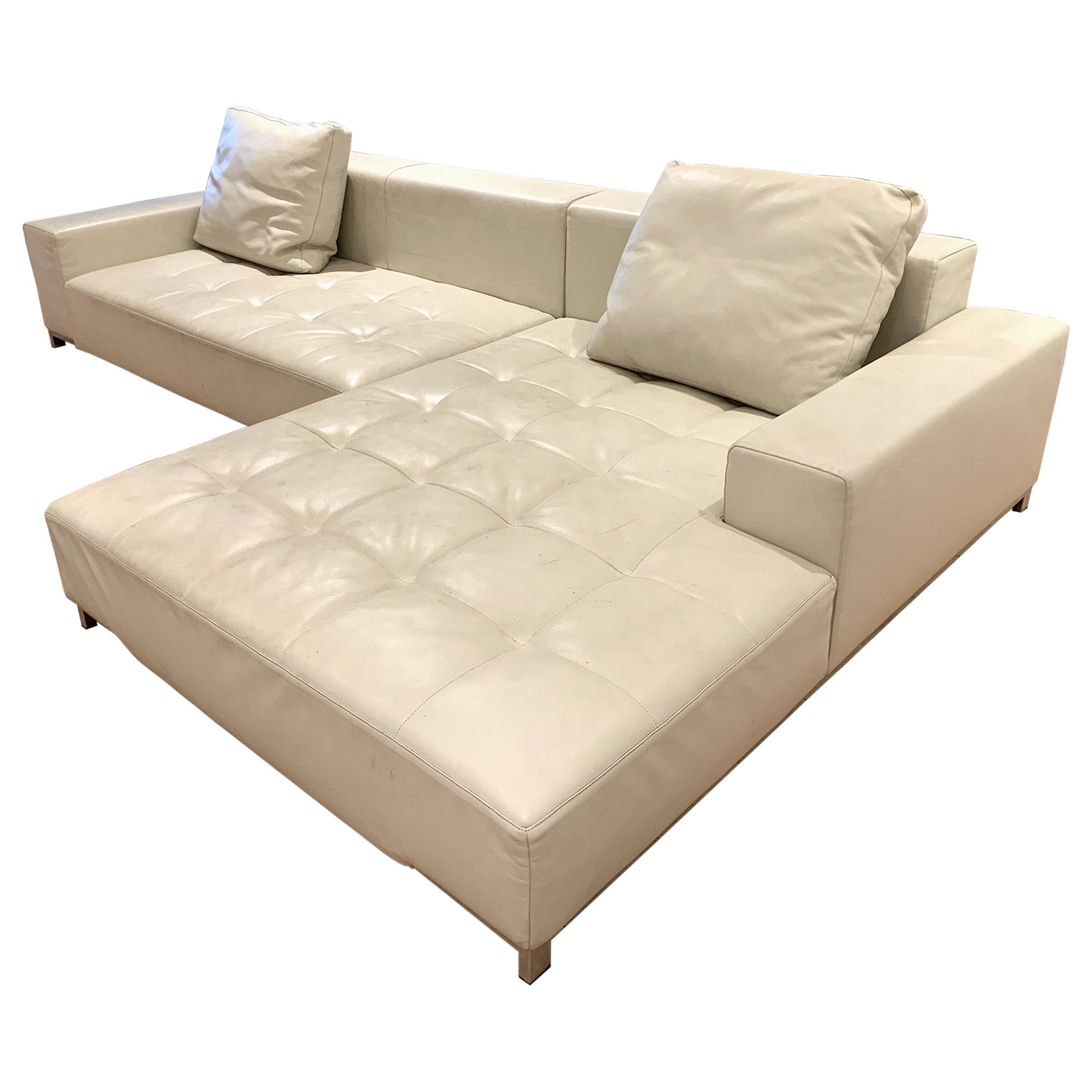 Zanotta Alfa Sofa Sectional in White-Leather For Sale